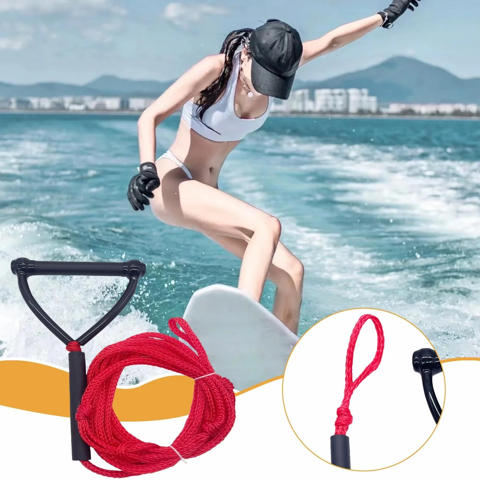 Cuerda de esquí acuático Wakesurf 24 pies alta resistencia para remolcadores de botes wakeboard