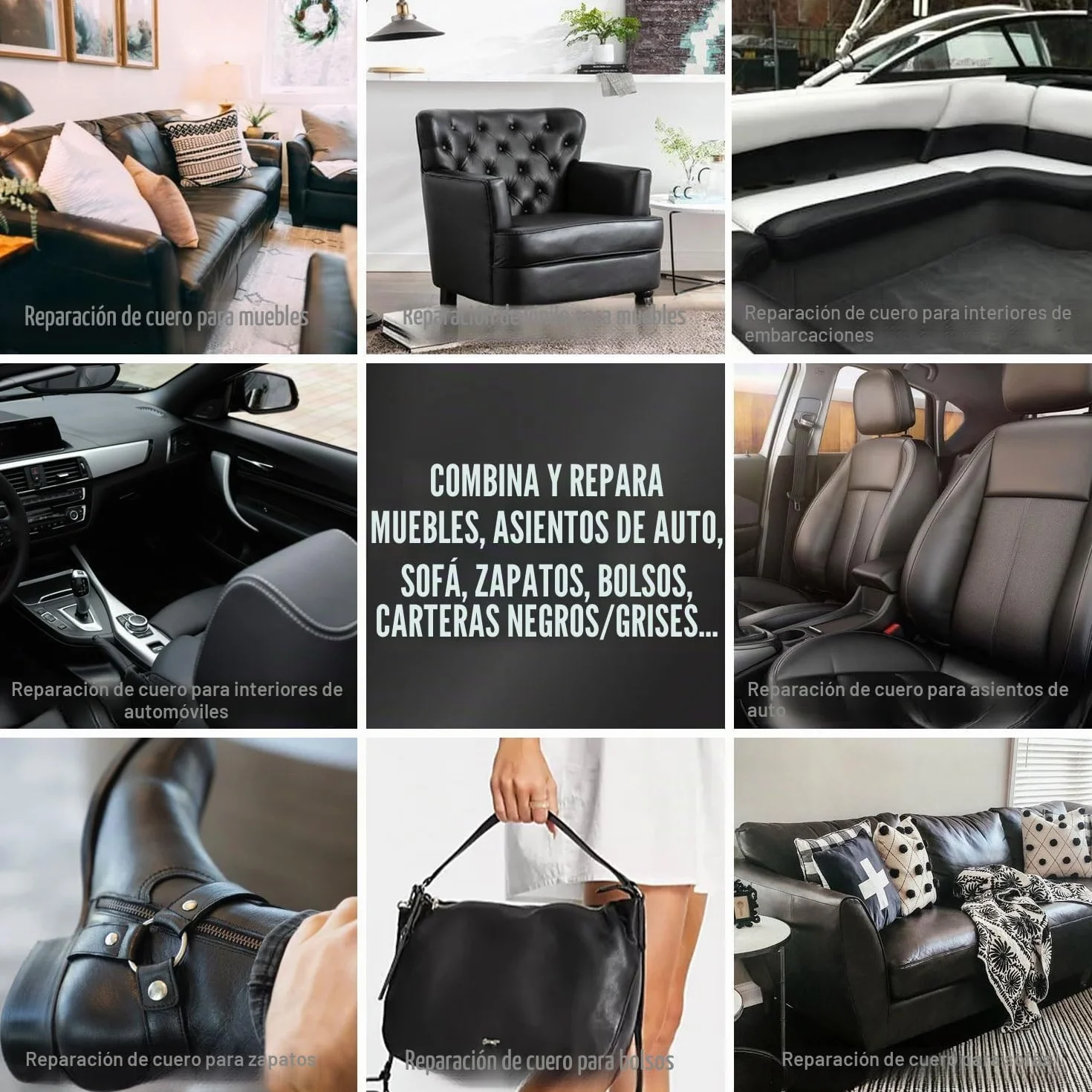 ARCSSAI - Reparación de cuero negro y vinilo restaurador de sus muebles, asientos de coche, sofá, chaqueta, cartera, cinturón, zapatos, piel de poliuretano