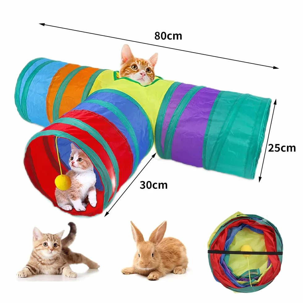 Túnel para Gatos,3 Vías Túneles Plegable,Juguete Tubo de Gatos,Gato Interactivo Juguetes para Gatitos,Cachorros,Conejos,Cobayas