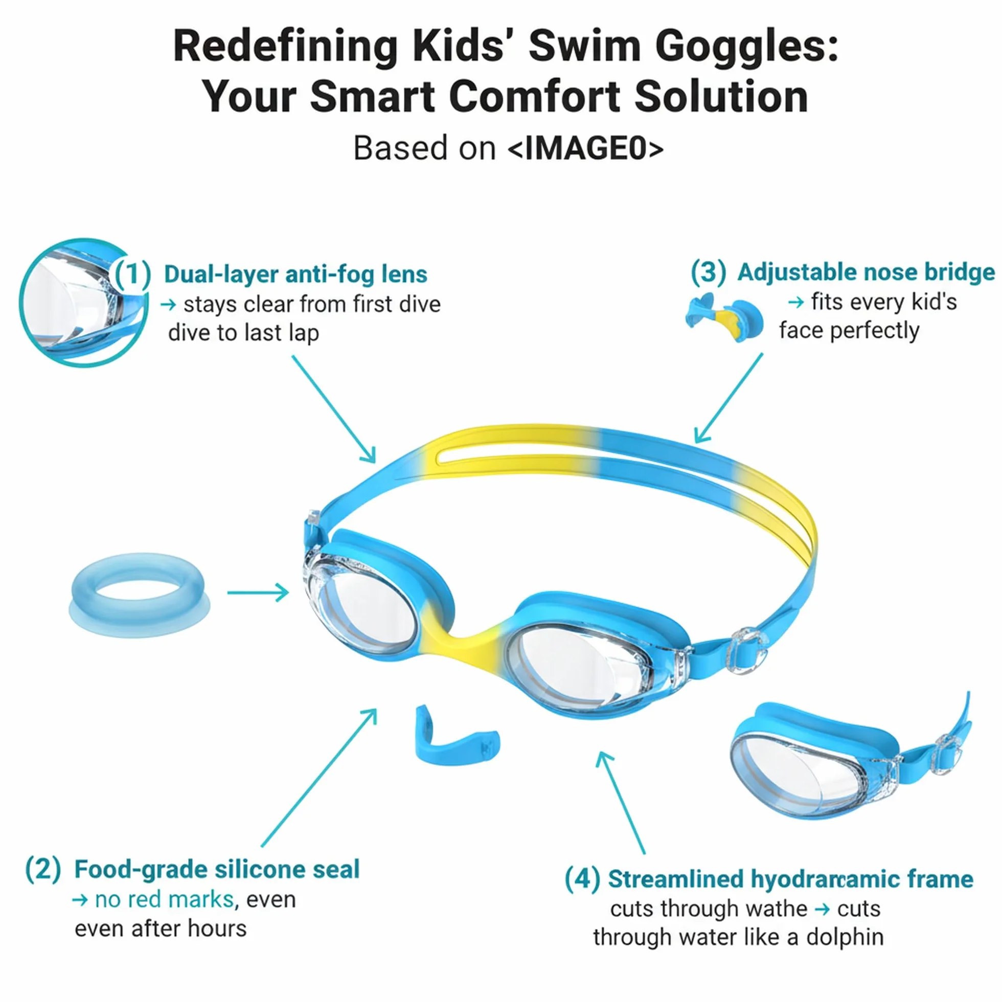 Gafas de natación niños HD anti-vaho Protección UV Banda elástica silicona Unisex 3-14 años