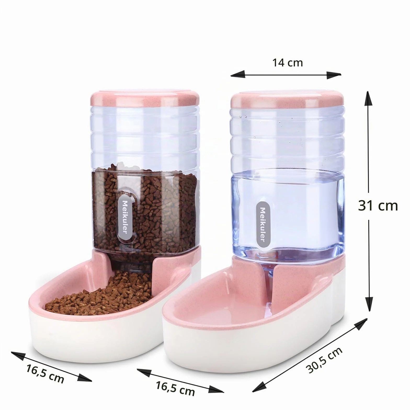 Alimentación automática 3.8l con Pala, dispensador de Agua Potable 3.8l dispensador automático de Alimentos Secos estación de alimentación para Perros, Gatos y Mascotas (Rosa)