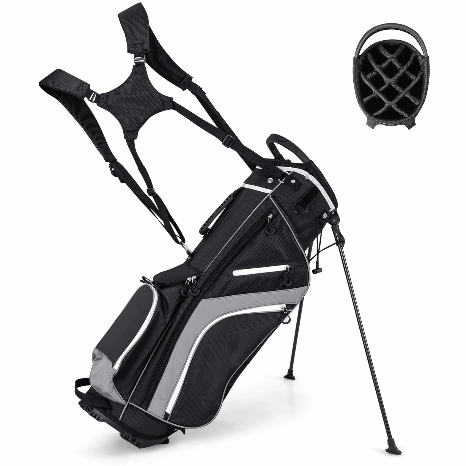 COSTWAY Bolsa Golf 14 Divisores, 6 Bolsillos, Correa Doble, Capucha Lluvia, 2,3 Kg