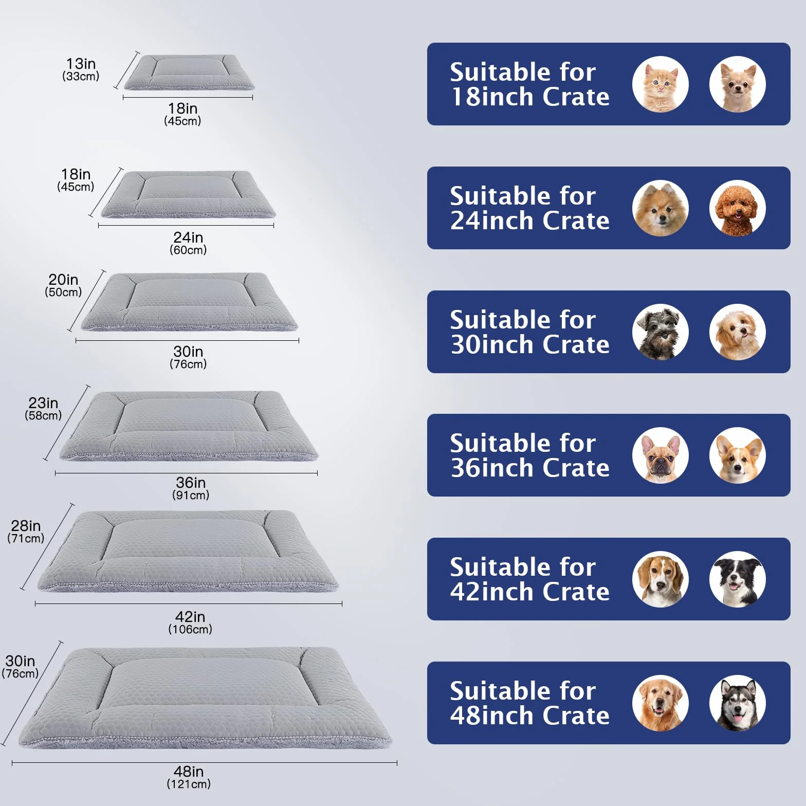 BVAGSS Almohadilla para Perros y Gatos, Colchón Perro Lavable, Fresco y Caliente, Reversible Colchón para Mascotas Elegante XH080 (45x33cm,Gris)