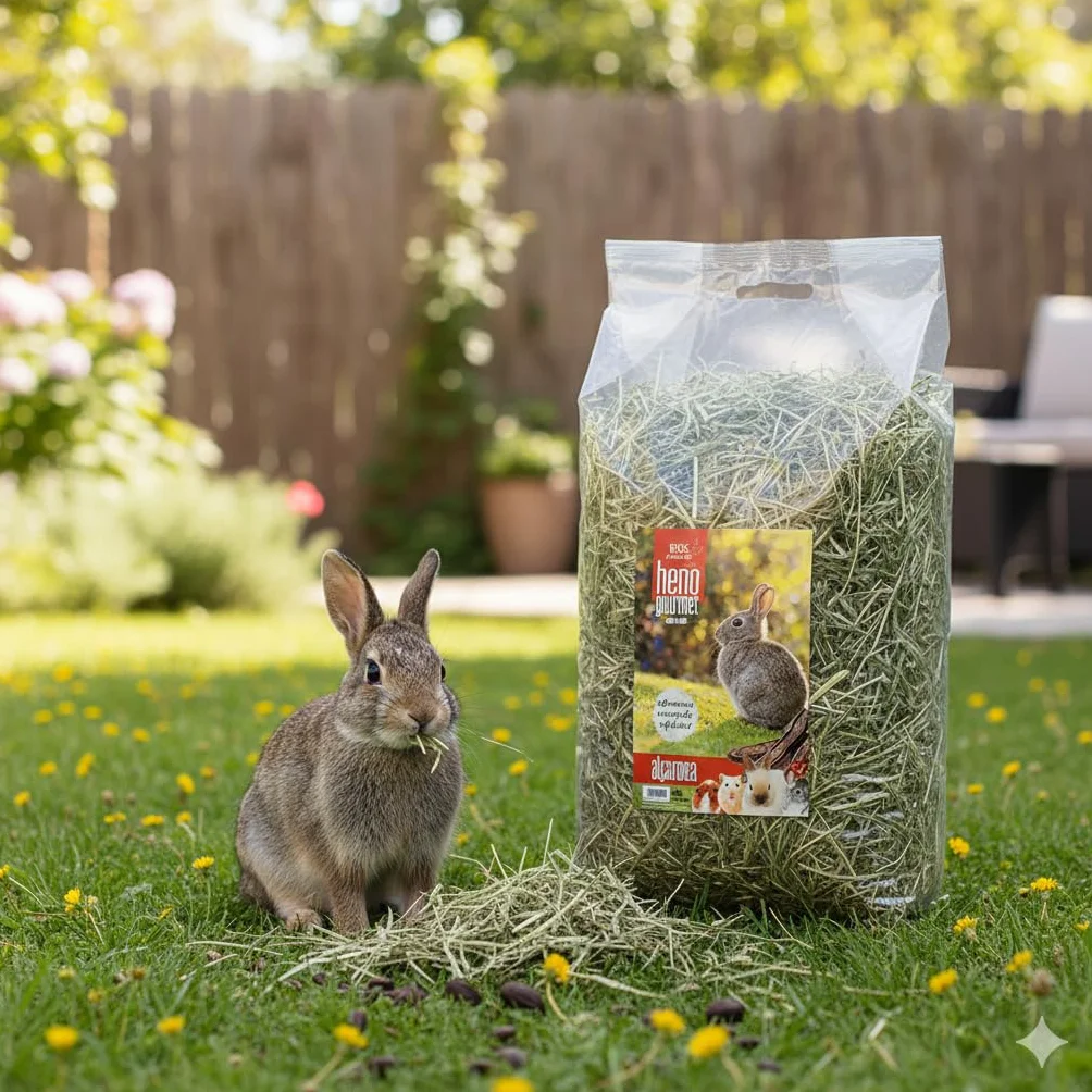 Heno Natural para Conejos y Roedores, 1 kg, Rico en Fibra y Hierbas Naturales, Apoya la Salud Dental y Digestiva, Ideal para Cobayas, Chinchillas y Hurones