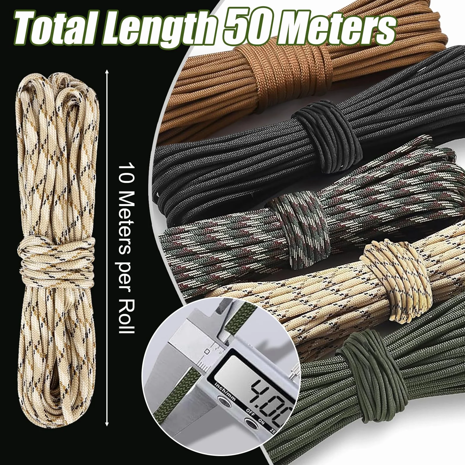 Paracord 4mm 7 Hebras 5 Piezas Cuerda de Nylon Multifuncional para Exterior Supervivencia