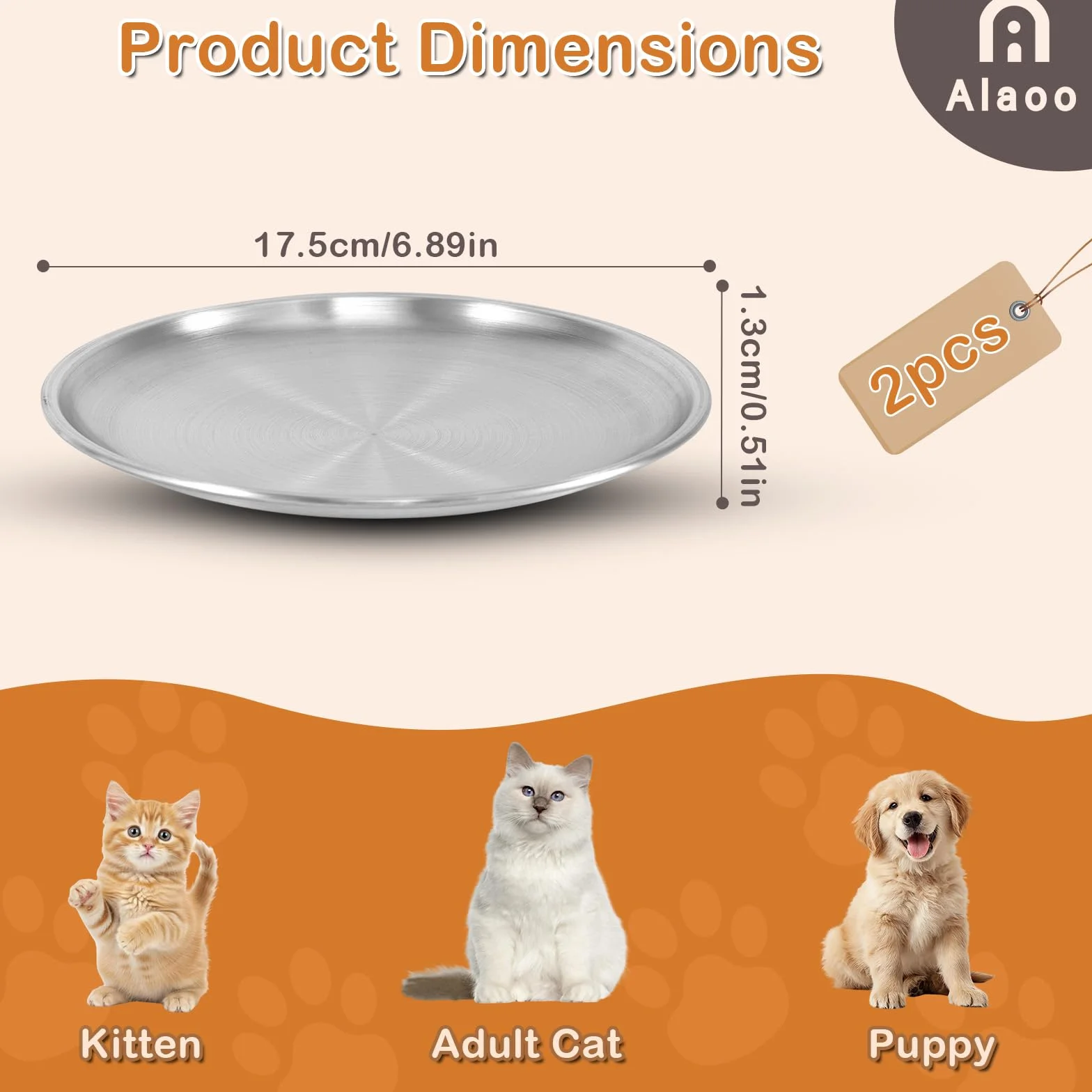 2 Piezas Cuencos Planos para Gatos de Acero Inoxidable,17CM Comedero Plano para Gato con Base Antideslizante,Platos Anchos Aptos para Gatos para Perros Pequeños,Gatos (Plata)