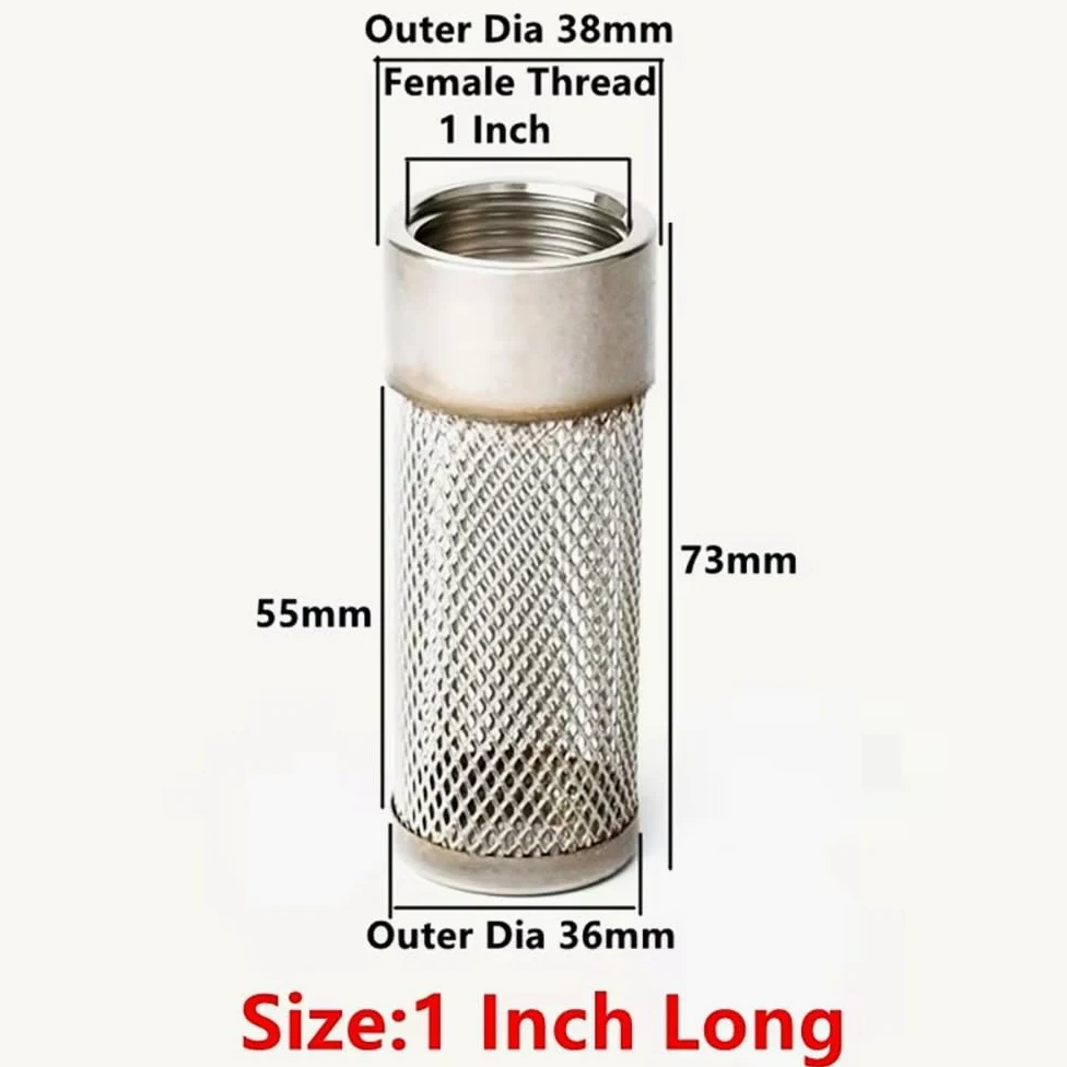 Filtro de agua de acero inoxidable de 1/2" a 4" - Malla 304 for manguera de riego, acuario y bomba(1inch Long)