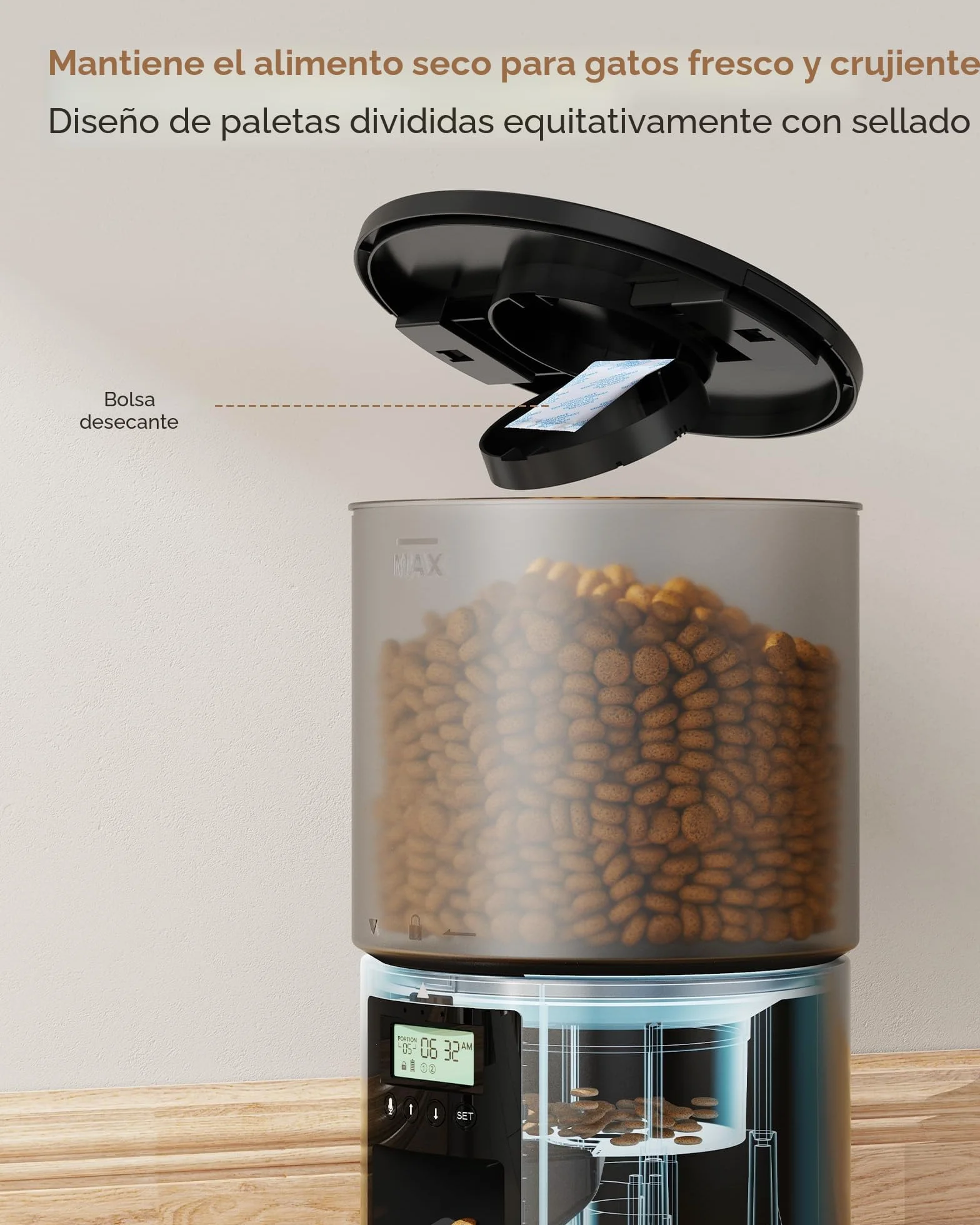 Comedero Gato Automatico Dispensador Comida: Pet Food Feeder con Temporizador Programable - 1-6 Comidas al DíA - Comedero con Presione la Tapa y Función de Grabación 10s - 4L Negro