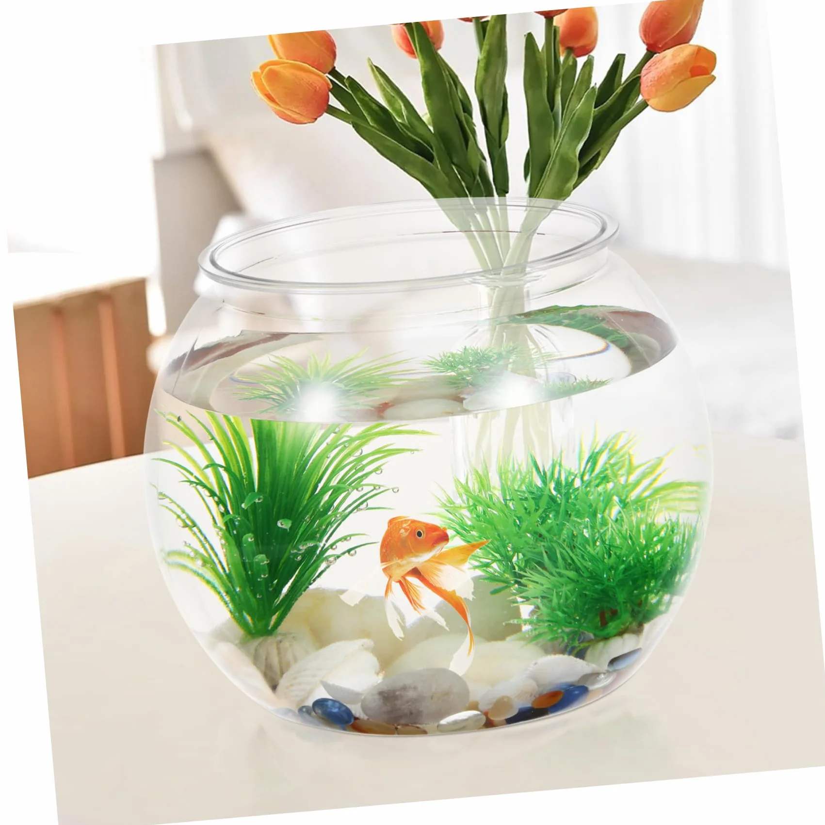 Pecera Plástica Transparente Redonda para Escritorio Acuario Pequeño Durable de Pet Decoración para Oficina y Resistente a para Peces Betta y Tortugas