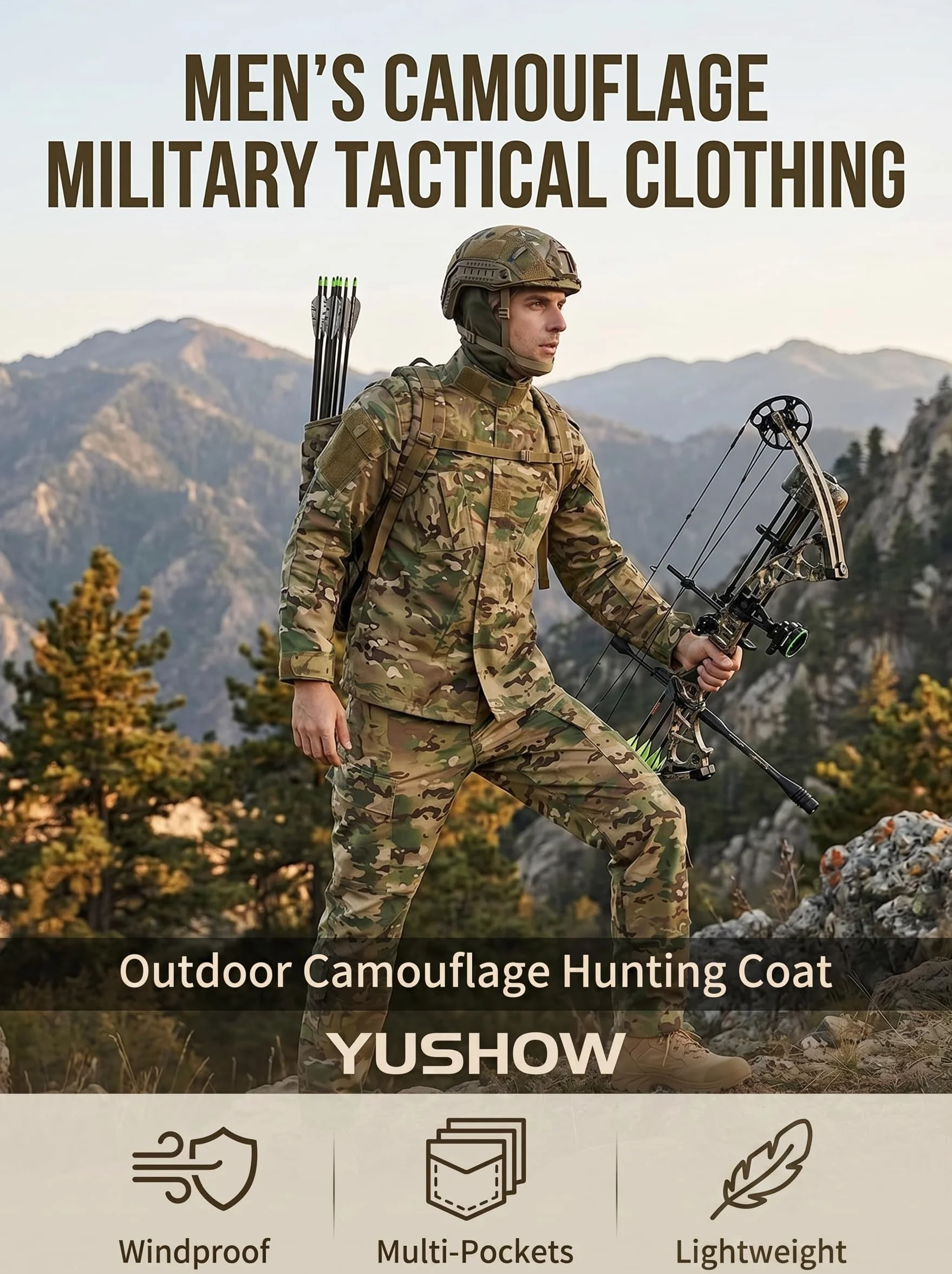 YUSHOW Militar Traje Hombre Airsoft Chaleco Manga Larga Pantalones Uniforme Caza Paintball BDU