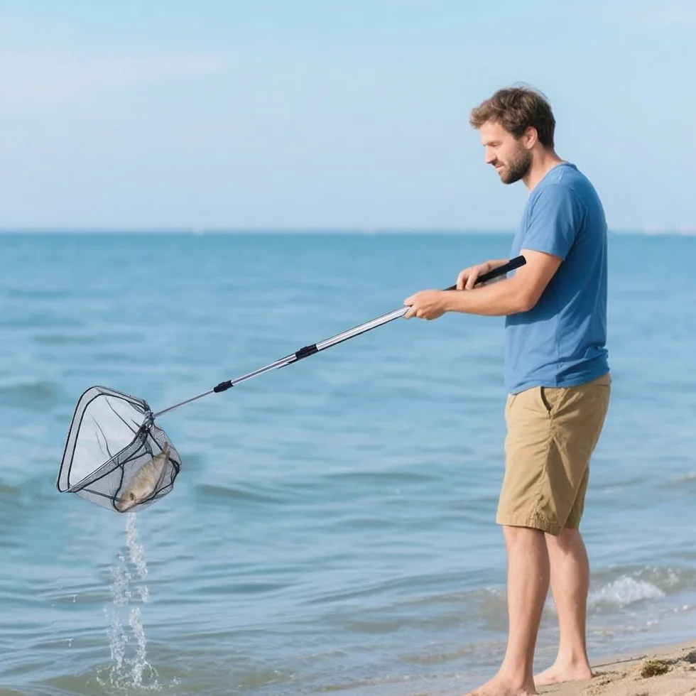 Red de Pesca Triangular Plegable 120CM Telescópica para Estanque