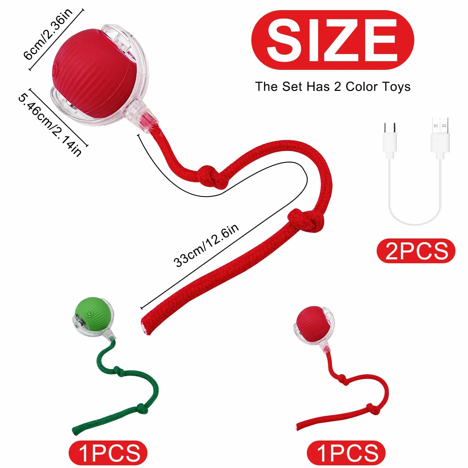 WinGlue 2 Piezas Juguete Interactivo para Gatos, Pelota Eléctrica, Cat Toy Ball, Interactiva Rolling Ball, Automático (Rojo+Verde)