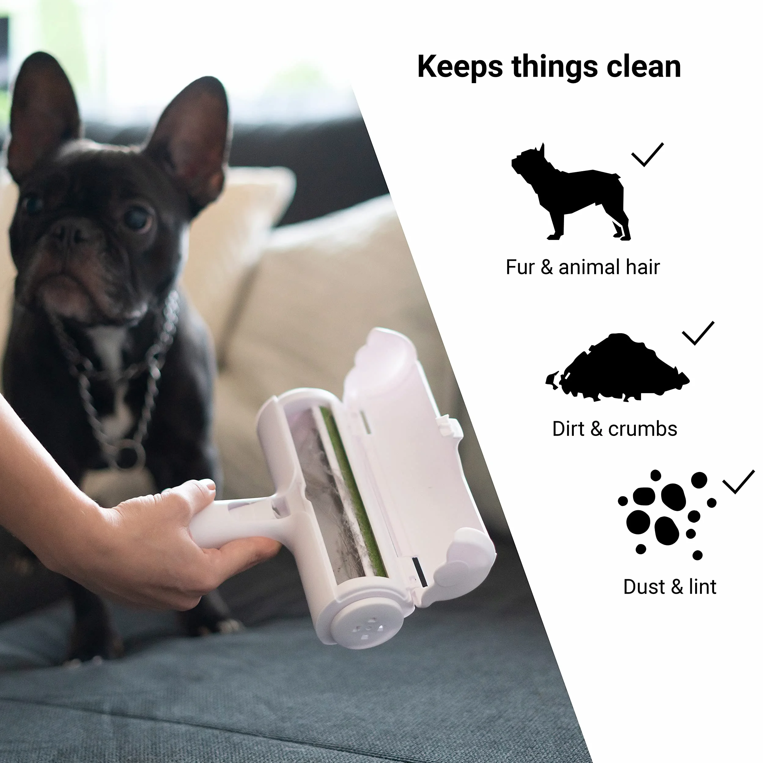 Juego de 5 cepillos para perros/gatos, rodillo XL y pinzas para garrapatas en juego de acción, pelo largo, cepillo de pelo corto, removedor de pelo para mascotas