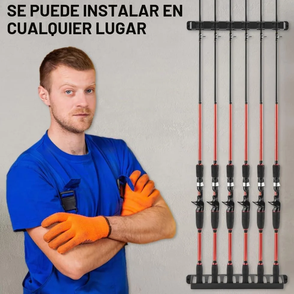 Soporte Cañas De Pescar Pared 12 Cañas, 2 Pares Soporte Vertical