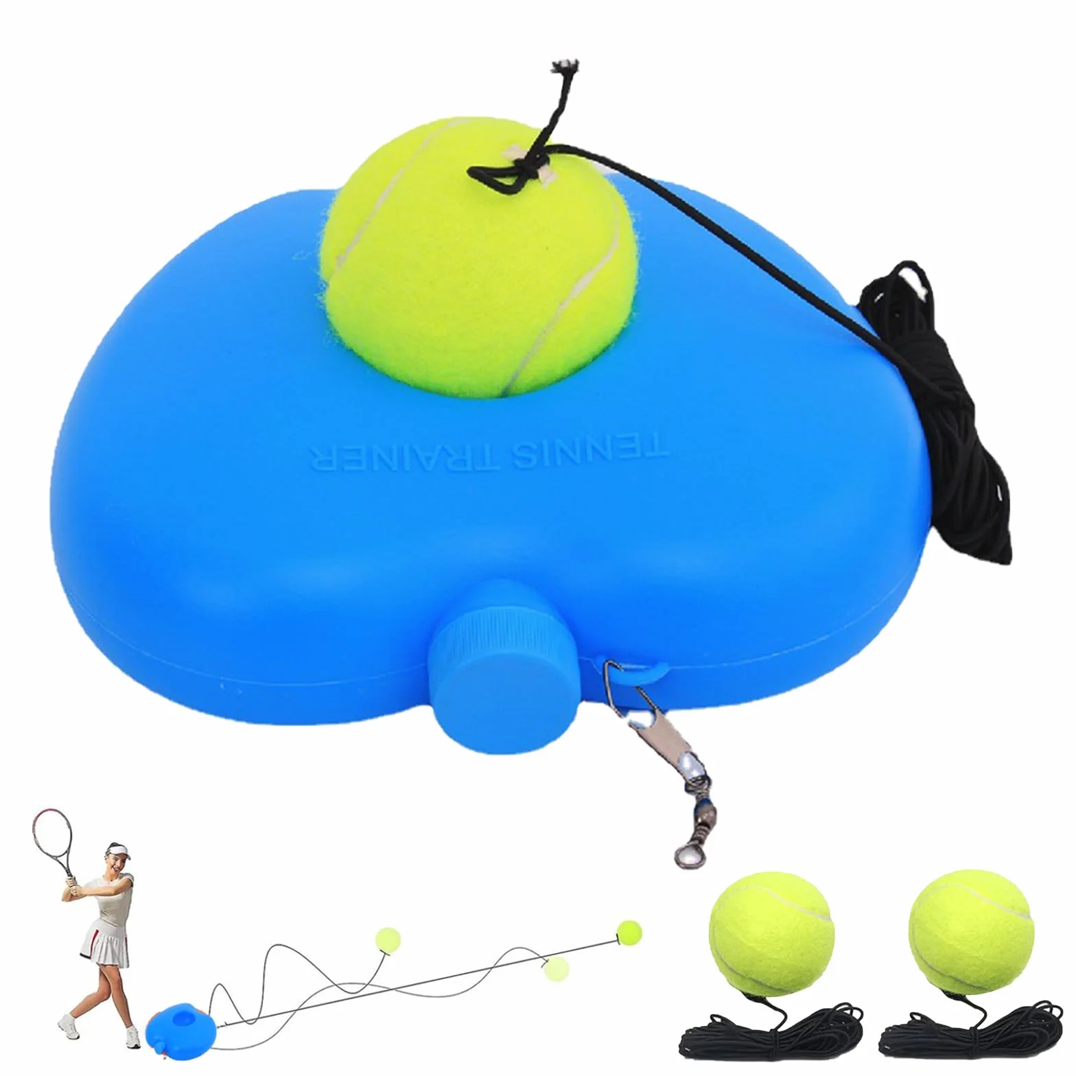 Funmo Juego de entrenador de tenis, tabla de base con 2 pelotas de rebote