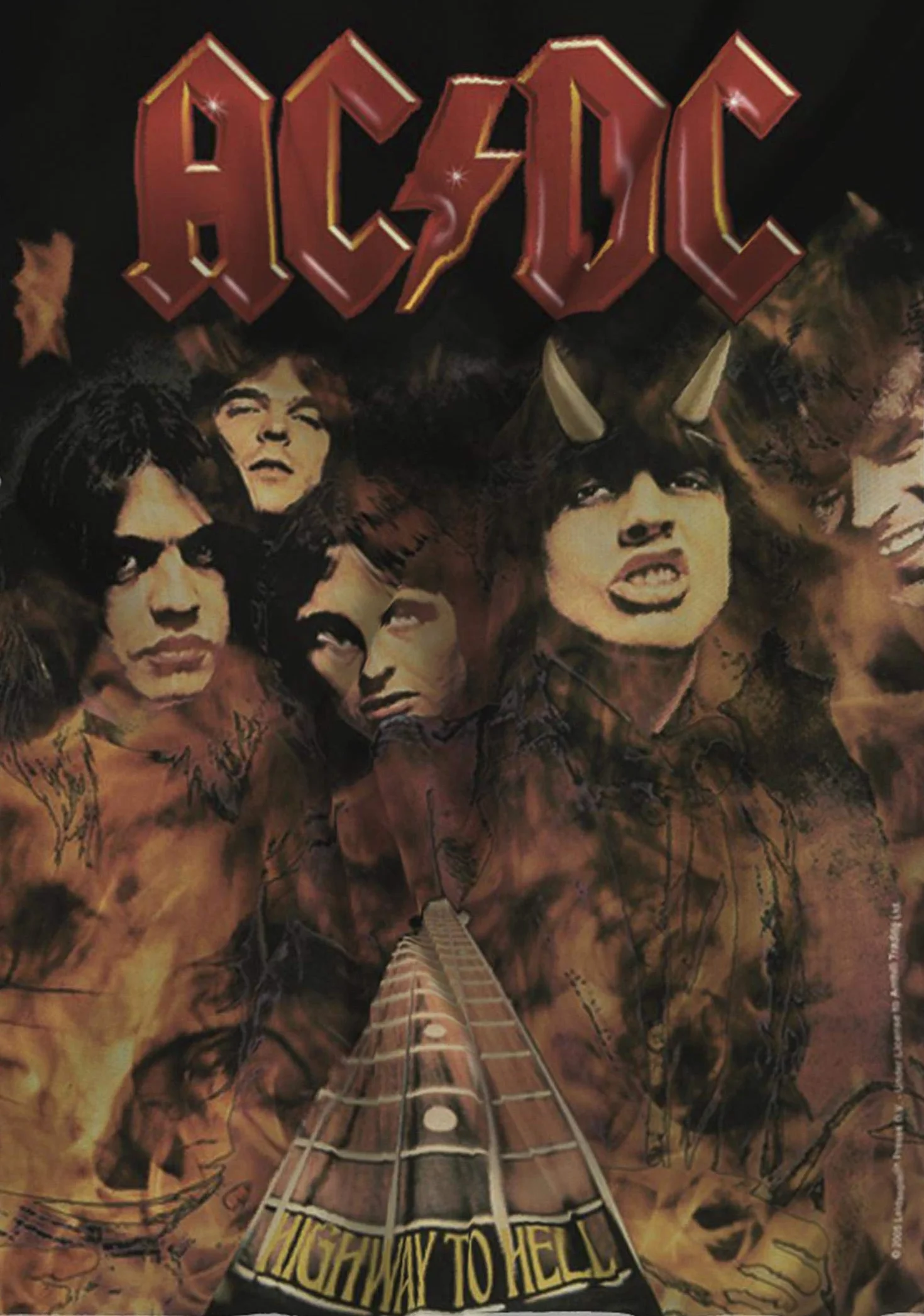 AC/DC Highway to Hell Bandera Original Heart Rock Tela Multicolor 110x75x0.1 cm