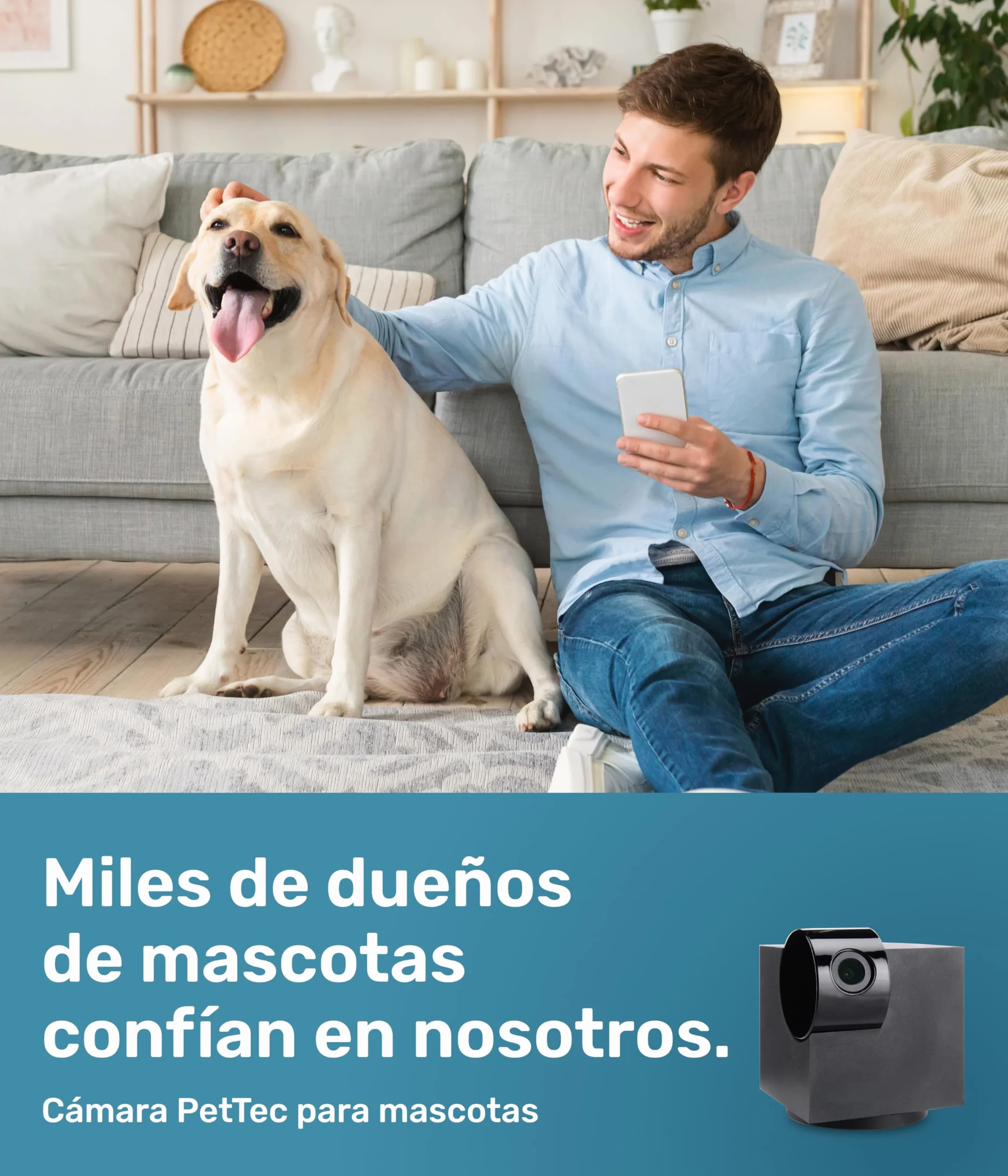 PetTec® CAM 360° Cámara para Mascotas con App [SIN SUSCRIPCIÓN] - Cámara para Perros y Gatos en Casa con Detección de Movimiento y Visión Nocturna - Vista Completa HD 360° Panorámica e Inclinable
