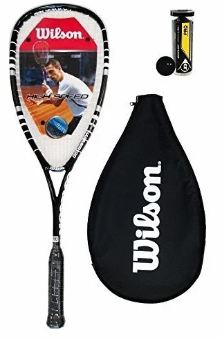 Wilson Hyper Martillo 120 PH Raqueta De Squash + 3 Pelotas Dunlop Negro + 3 Pro Esferas