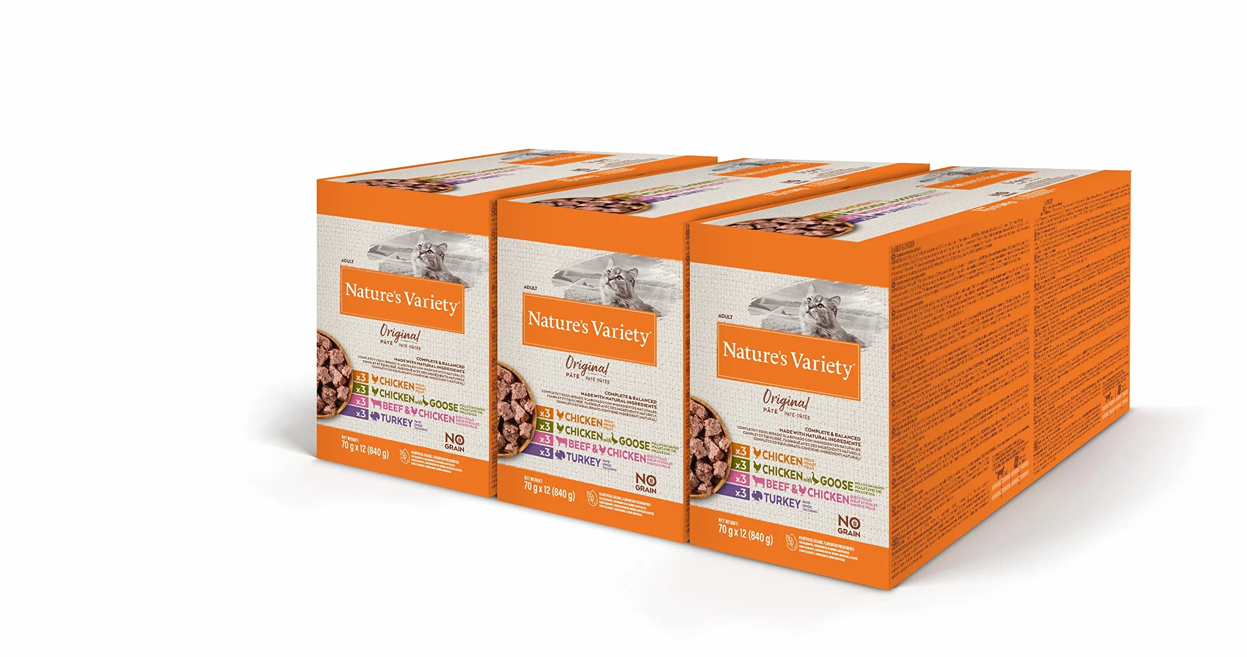 Nature's Variety Original No Grain - Multipack de patés para Gatos Adultos - 3 Multipacks de 12 x 70 g - Total 2,52 kg