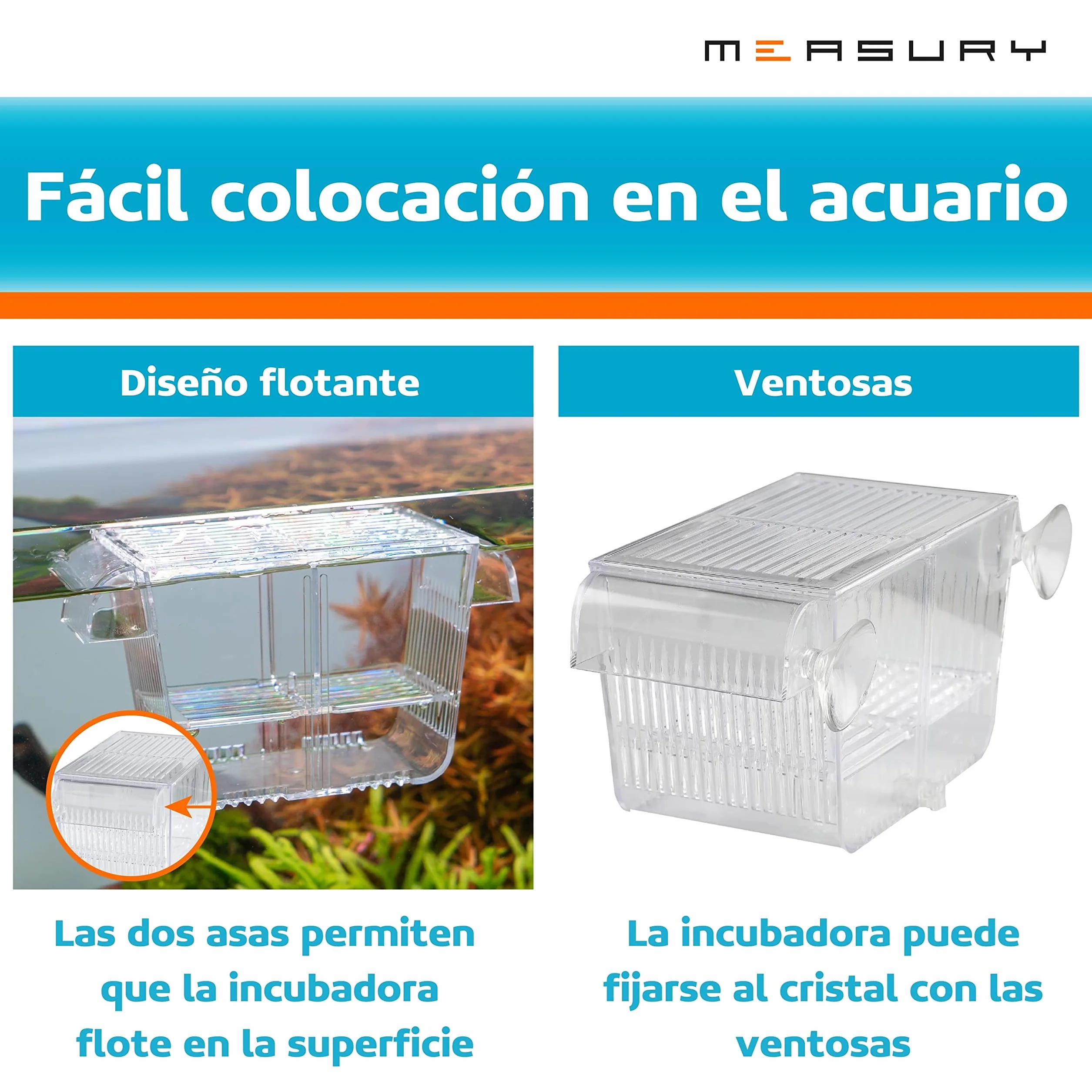 Measury Tanque de cría pequeño (S), bandeja de desove para acuario, piscina para bebés, cuarentena, piscina de cría – 132 x 64 x 73 mm