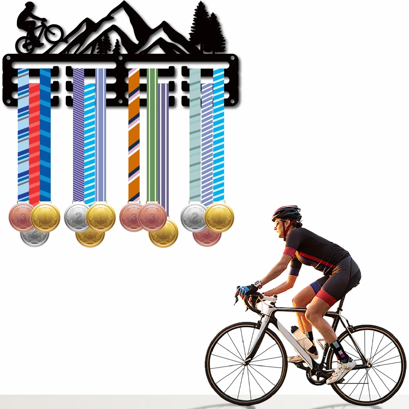 CREATCABIN Soporte Medallas Ciclismo Colgadores Metal Negro 29x13cm