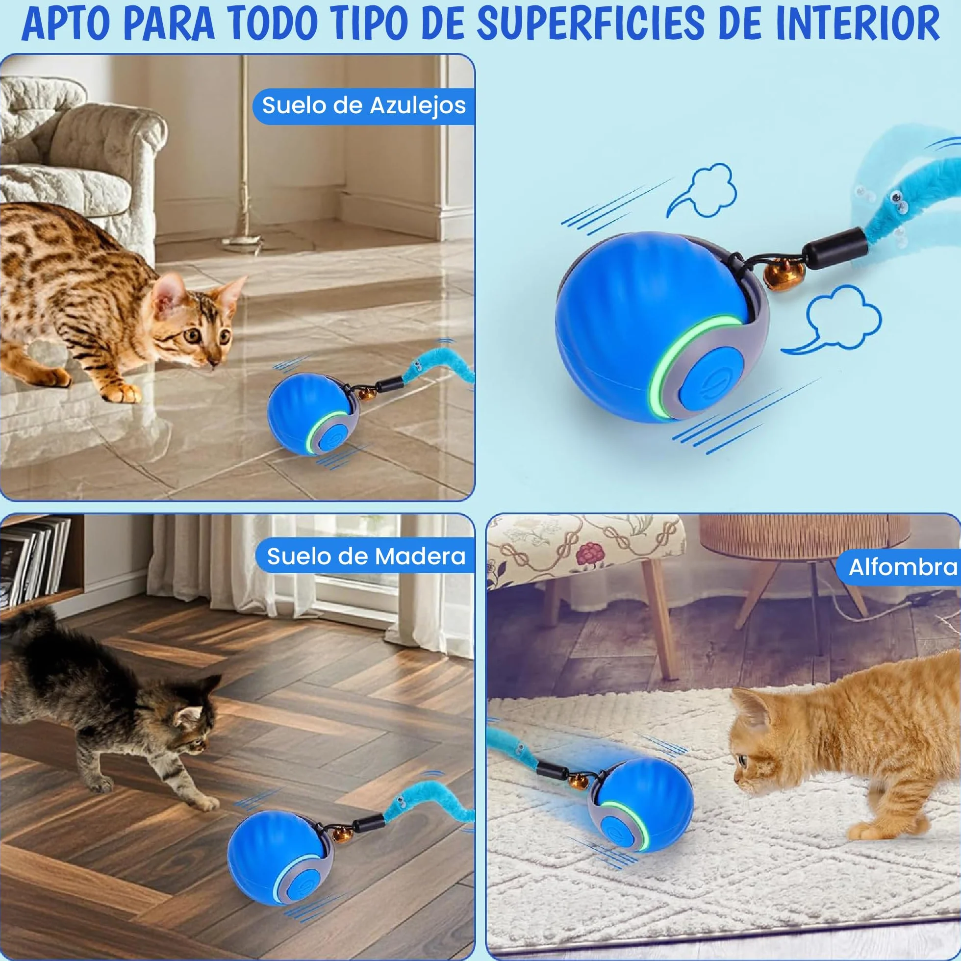 Doggie Juguete Gato 2 Velocidades - Juguete Interactivo Gato y Pelota Interactiva para Gatos - Juguetes para Gatos Innovadores - Cat Toy para Ejercicio y Diversión