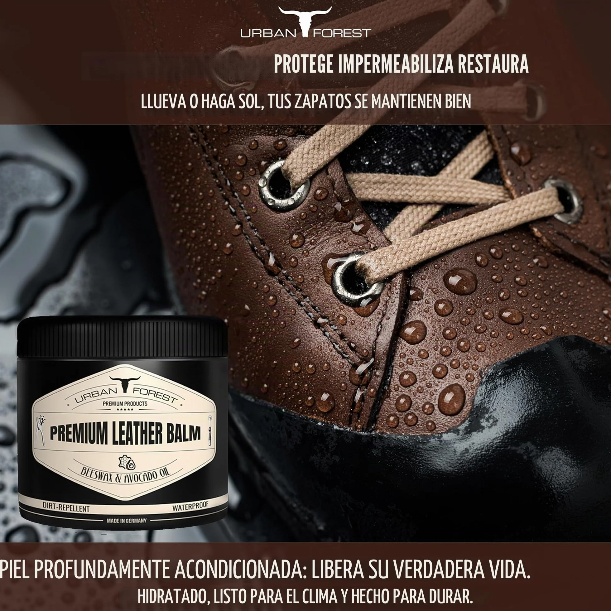 Cuidado del Cuero incoloro para Coche Muebles Chaquetas Bolsos sofá Zapatos sillín Cuero BÁLSAMO de URBAN FOREST con Aceite de Cera de Abejas y Aguacate, tamaño: 500ml