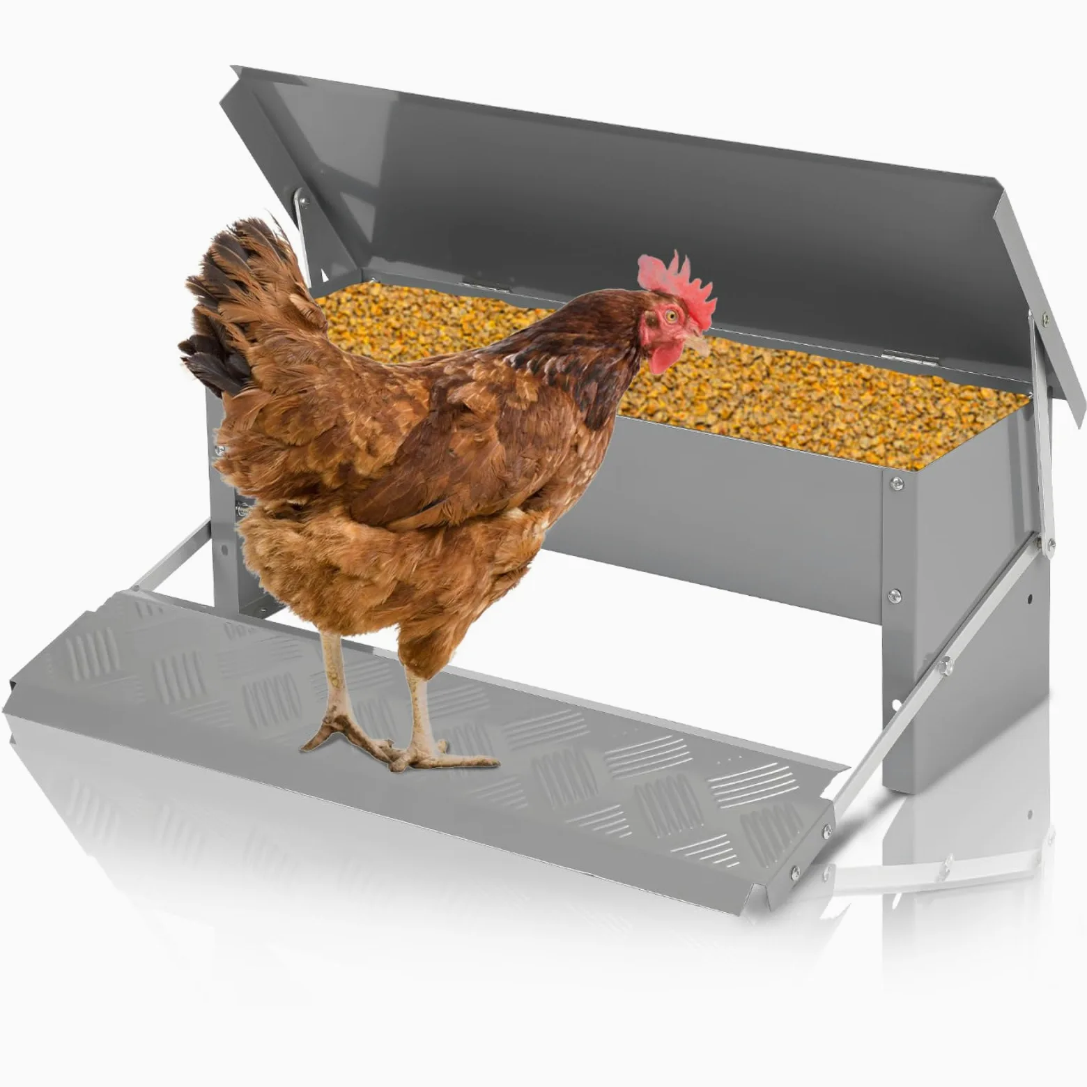 Comedero automático para mascotas con tapa de acero inoxidable, 5 kg, comedero automático para gallinas, 2 comederos, diseño antideslizante e innovador bisel interior, ideal para perros y