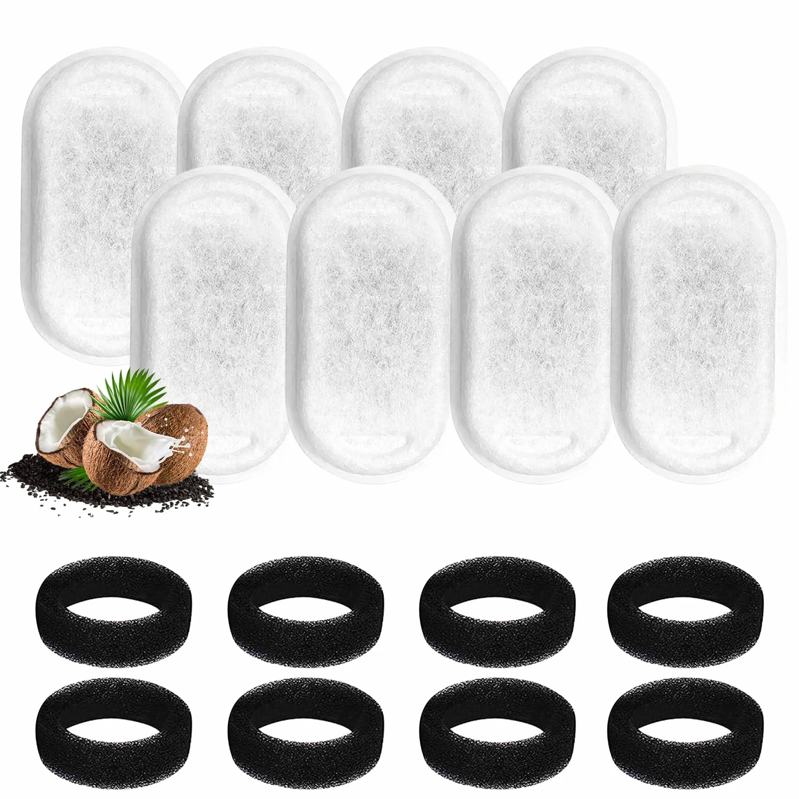 MXTIMWAN 16 Piezas Filtros de Fuente para Gatos, 8 Filtros de Carbón y 8 Esponjas de Espuma para 3,2 L Fuentes de Acero Inoxidable, Filtros Fuente con Carbón Activo
