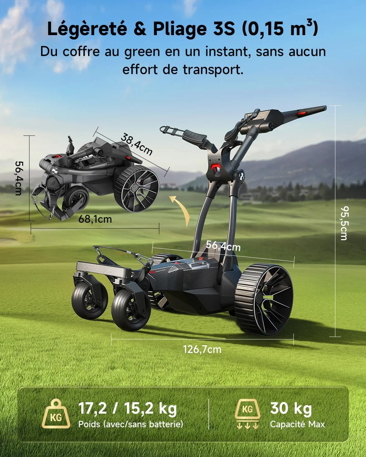 NAVEE Birdie 3X Carrito de Golf Eléctrico con Seguimiento Automático, Batería 36 Hoyos, Ruedas Todoterreno, Plegable