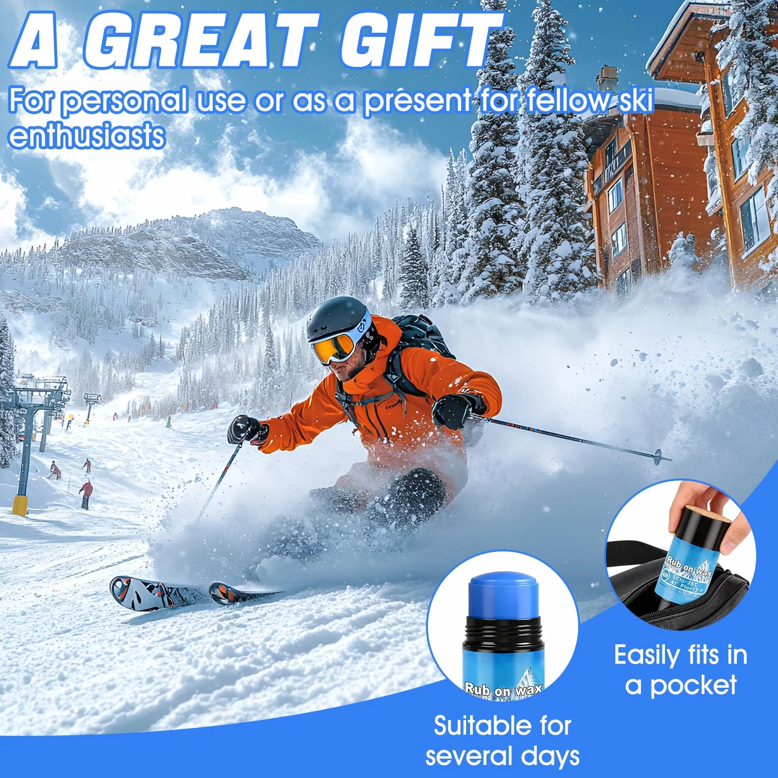 Cera para Esquí y Snowboard 75g, Aplicador de Corcho, Resistente a Bajas Temperaturas