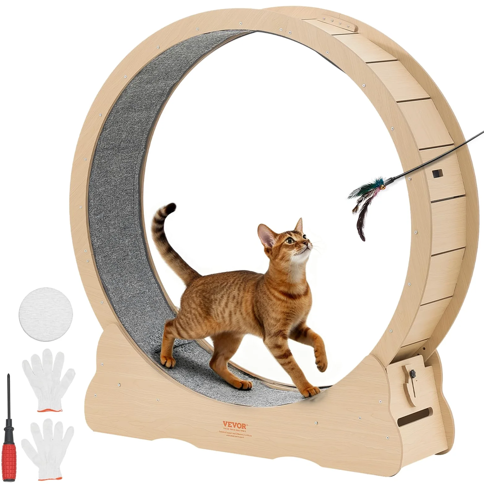 VEVOR Rueda de Ejercicio para Gatos, Diámetro Interior de 1080 mm, para Gatos de 8,6 a 12,7 kg, con Superficie de Alfombra y Mecanismo de Bloqueo, Ruedas Silenciosas de TPE, 1200 x 340 x 1275 mm