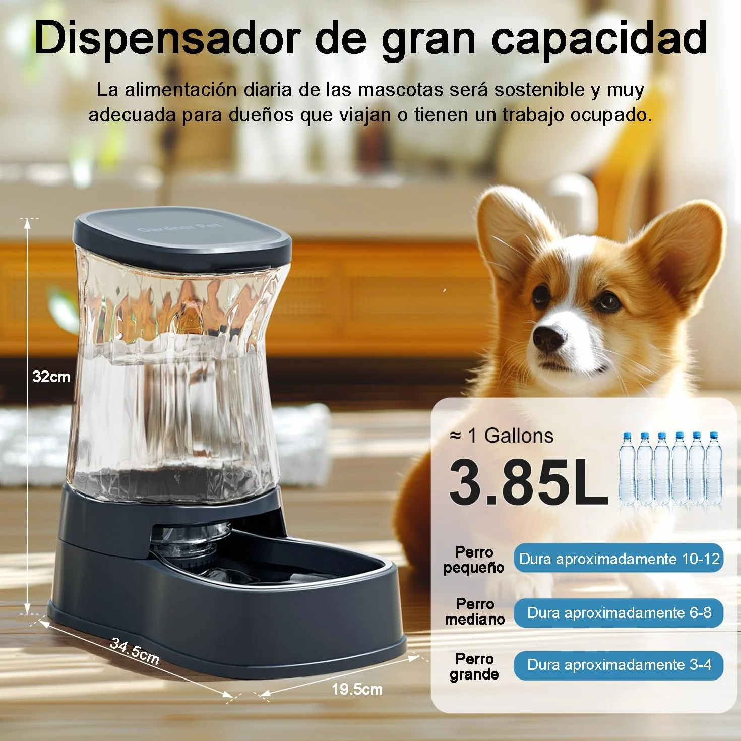 Gardner Pet 3.85L Comedero Gato Automatico, Bebedero Gatos Automatico con Bol Acero Inoxidable, Bebedero Perro para Gravedad, Sin BPA, Prevenir el Vertido, No Requiere Electricidad (Gris)