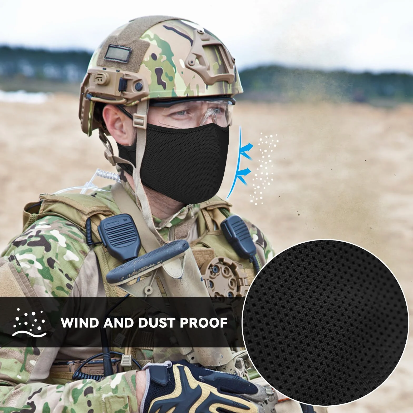Máscara de disparo de silicona media cara táctica multifuncional transpirable para paintball tiro CS negro M