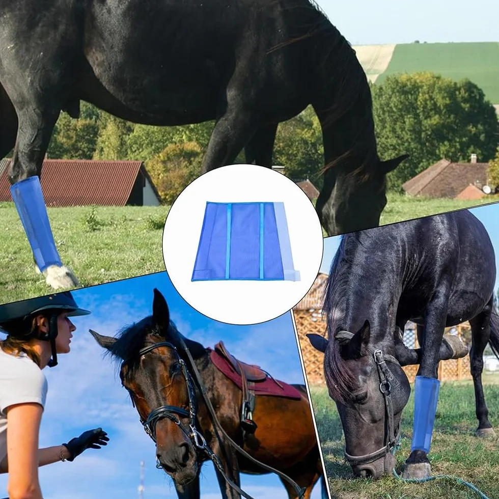 Fundas antimosquitos para cascos de caballo, protectores de piernas, botas antimoscas de malla transpirable para minimizar el impacto del estribo