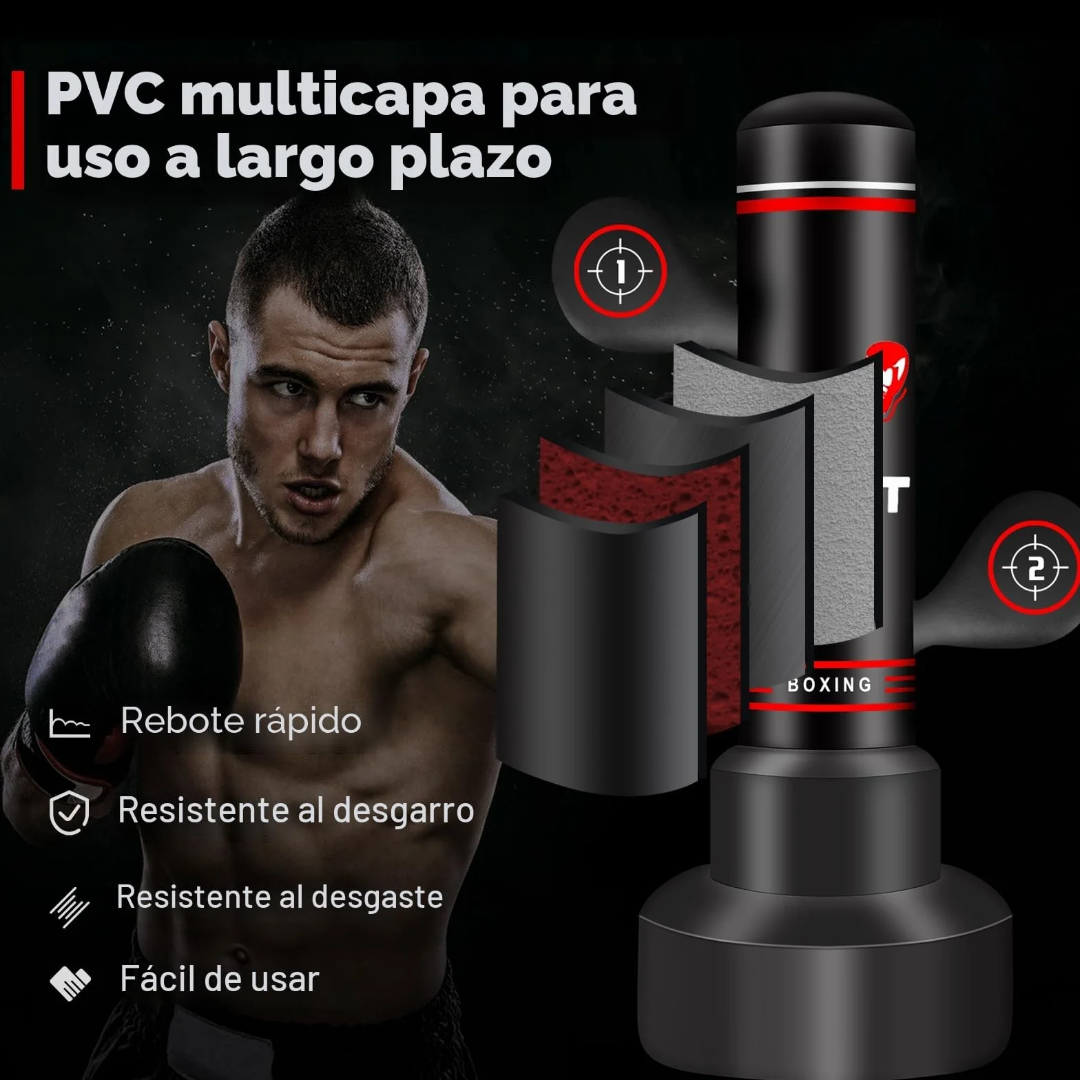 Saco de Boxeo de Pie 180cm con Guantes, Bomba, Cuerda y Pelota de Reflejos para Entrenamiento MMA Fitness