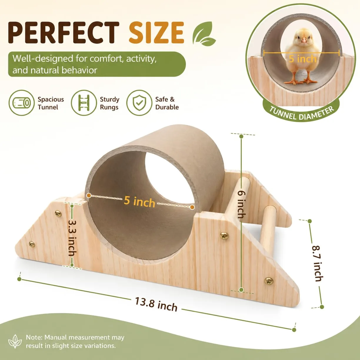 Percha para pollitos de pino con túnel de ocultación, barra fuerte para jugar al gimnasio, juguetes de pollo de accesorios de gallinero y criadora, juguetes de perca de entrenamiento para pájaros