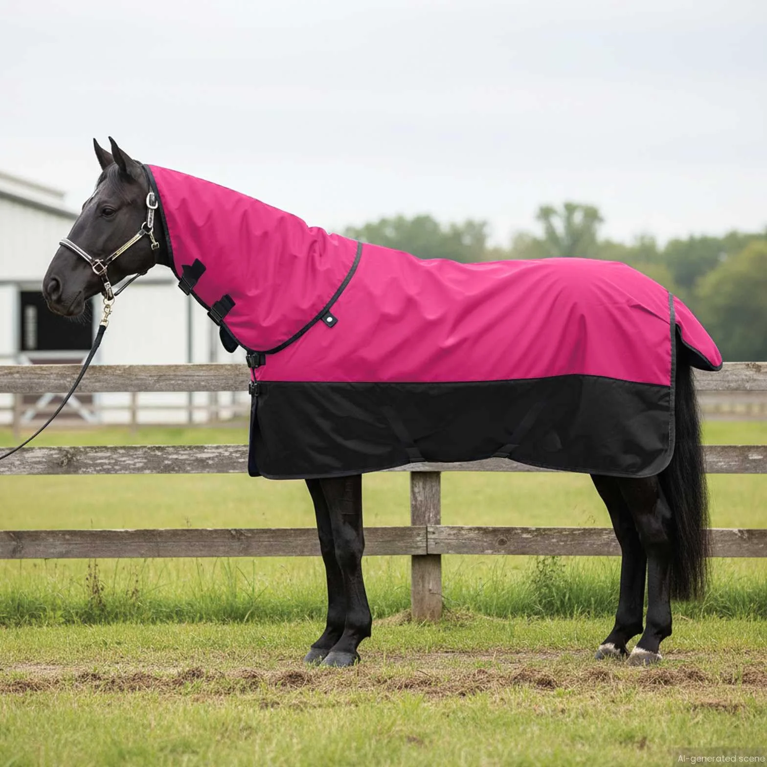 Manta para caballo rosa y negro, 75 cm, de poliéster impermeable con cierre ajustable, transpirable y resistente al viento, para establo, pasto, paddock, al aire libre y equitación en