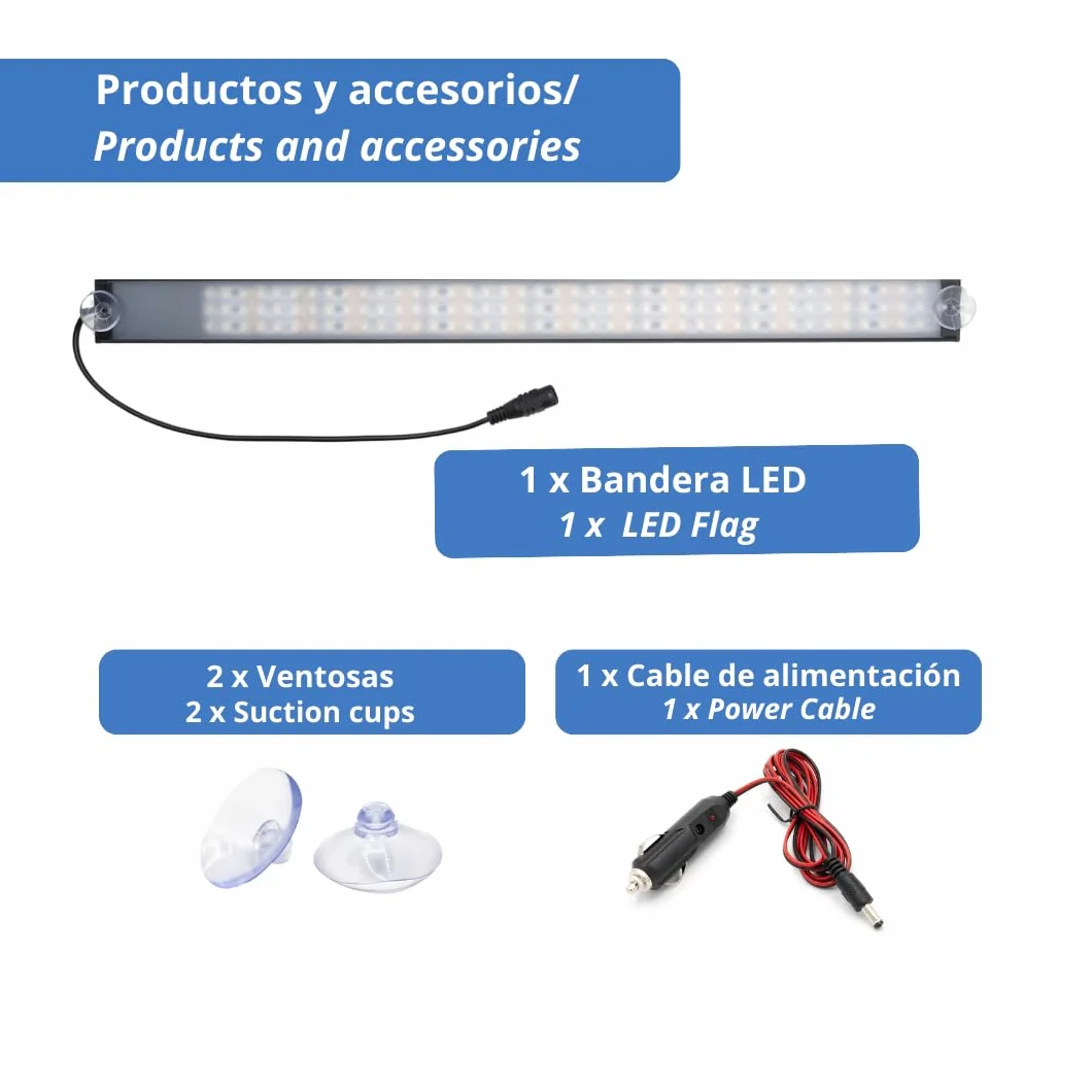 Bandera LED 12-24V 4 Azules 3 Rojos Personalizada Barcelona para Vehiculo