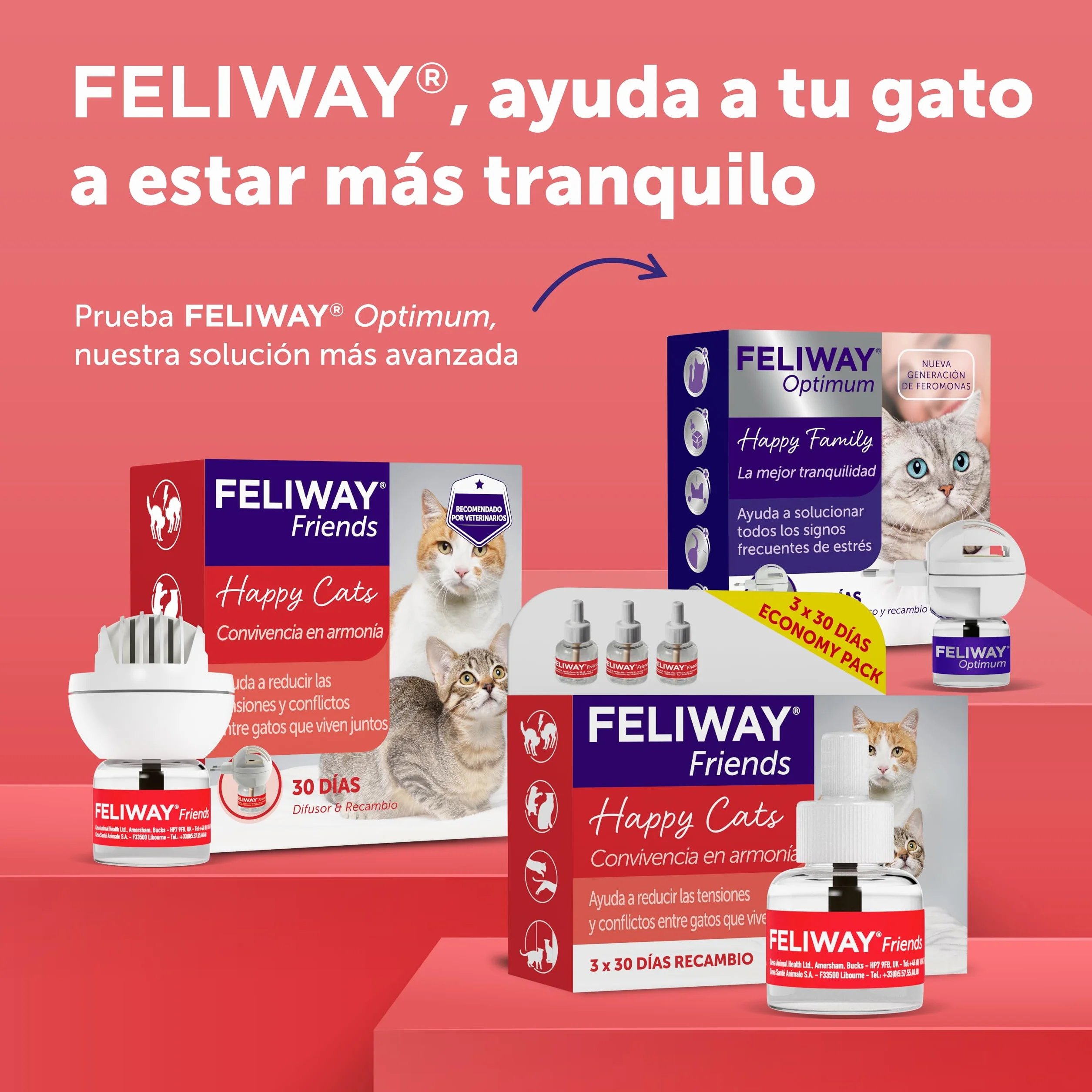 FELIWAY Friends - Pack Ahorro 3 recambios para 90 días (3x48ml) - Ayuda a crear armonía y a reducir conflictos entre gatos que viven juntos. Recomendado por veterinarios. Mejora la convivencia.