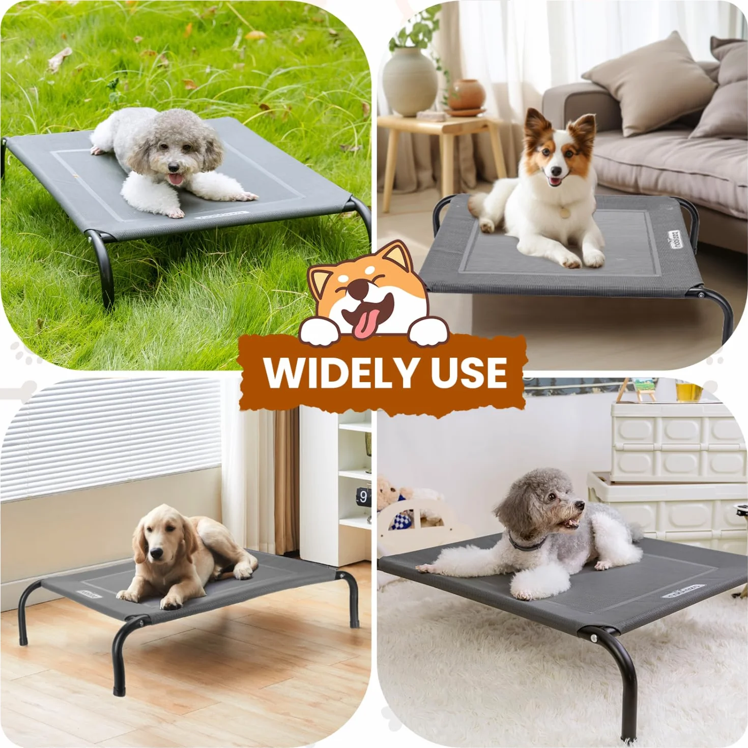 Nobleza Cama Elevada para Perro Mediano, Refrescante y Transpirable, para Exterior e Interior, Jardín y Terraza, Robusta y Lavable, Gris, M, 105x80x20CM