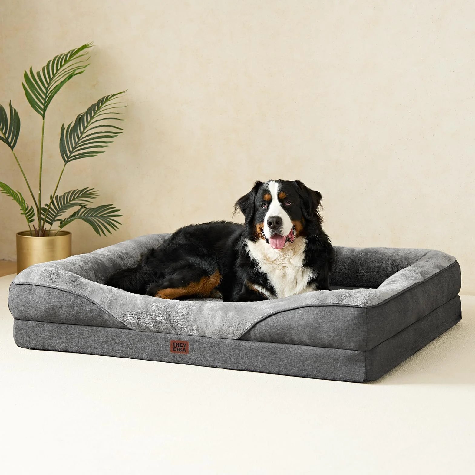 EHEYCIGA Cama Ortopedica y Viscoelastica para Perro Extra Grande 106x76x18.5 cm, Memory Foam Sofa para Perros Lavable, Cama Gato Suave, Gris Oscuro