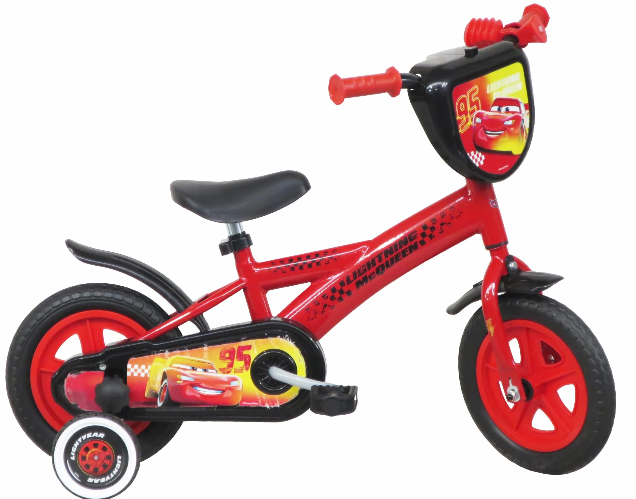 Disney Protección para Bicicleta 10 Pulgadas Rojo con Placa Delantera Guardabarros Ruedas Estabilizadores