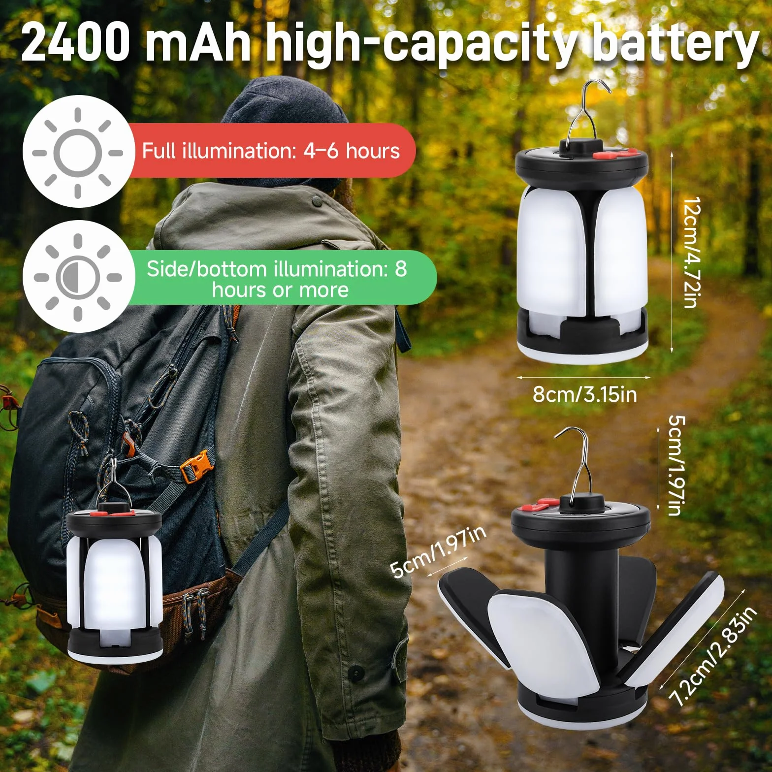 Lámpara Camping Plegable LED Recargable 6 Modos Luz 2400mAh Carga Solar USB 60 LEDs