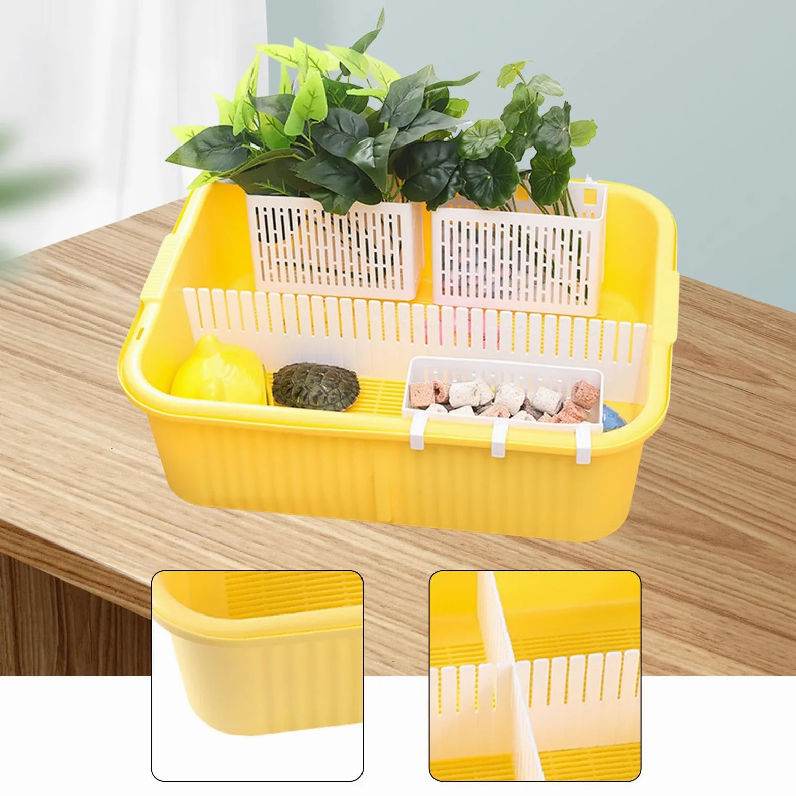 perfk Tanque para Tortugas, bañera para Tortugas, Suministros, comedero para Reptiles, Caja de cría para Ranas, Reptiles pequeños y cangrejos, Amarillo