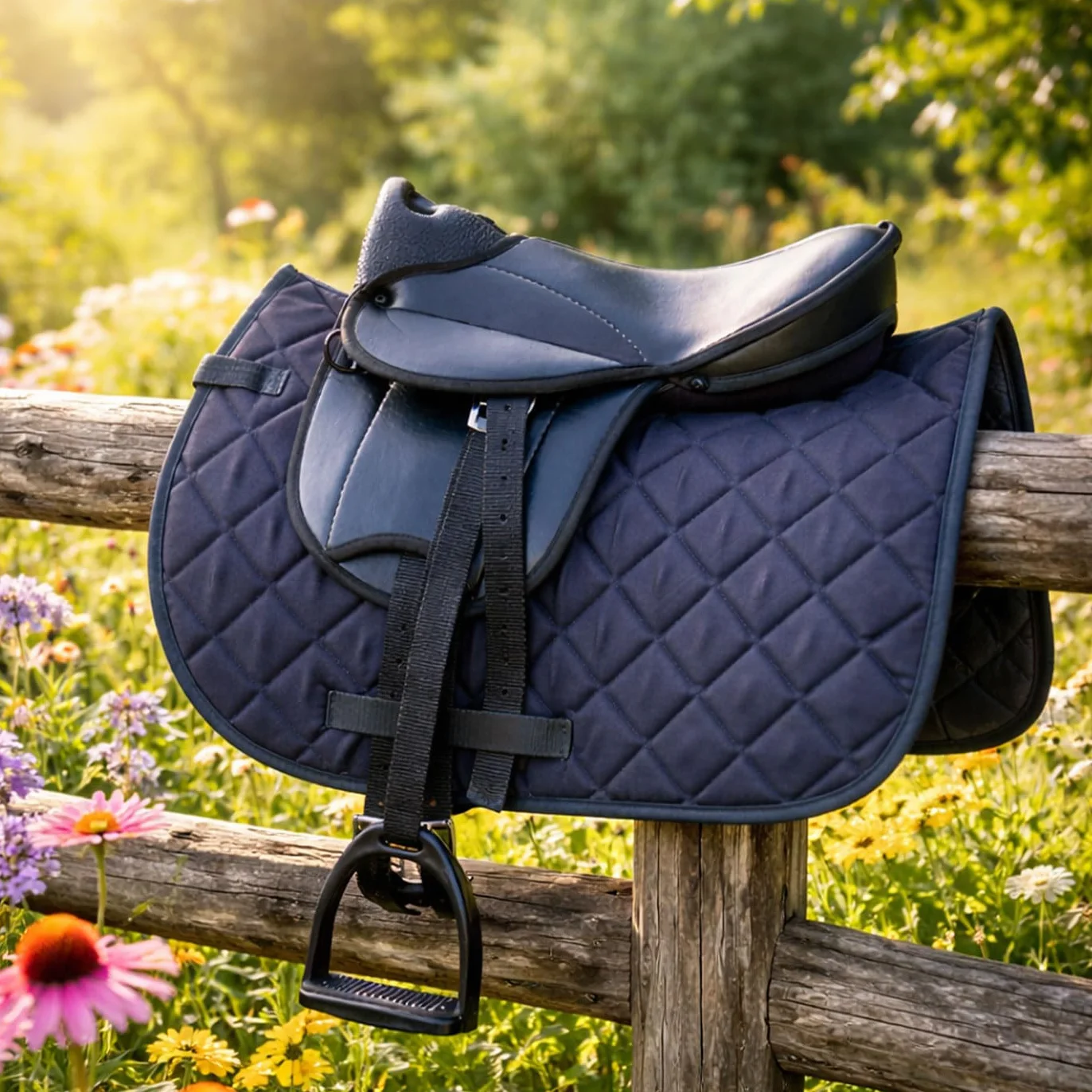 Brama West - Conjunto de silla de montar para caballo de madera "My Happy Pony" | Silla de montar para shetty, caballo de madera y caballo de peluche | con sudadero, cincha, estribos y aciones (Negro)