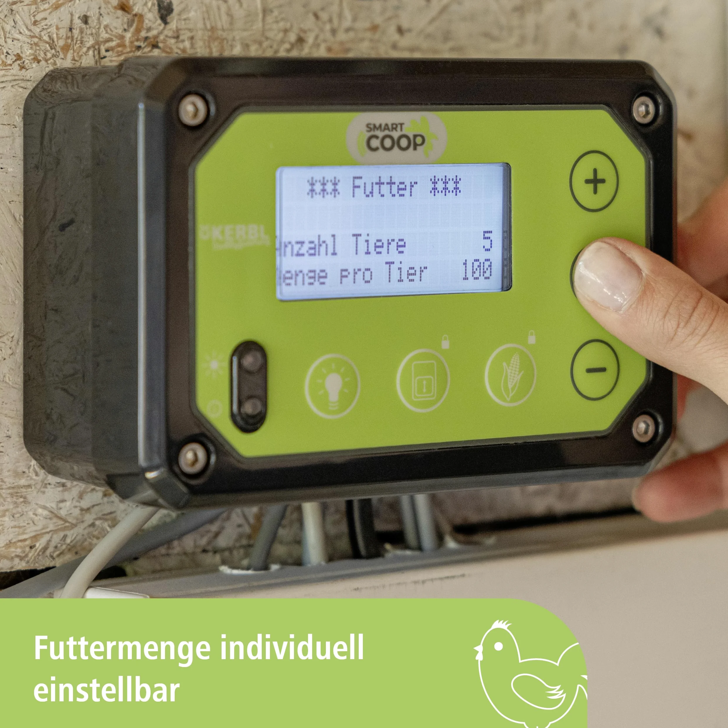 Kerbl Hobbyfarming SmartCoop Comedero con Sensor de Nivel, dispensador de alimento, plástico, para gallinas, con Rodillos dosificadores, Fabricado en Alemania