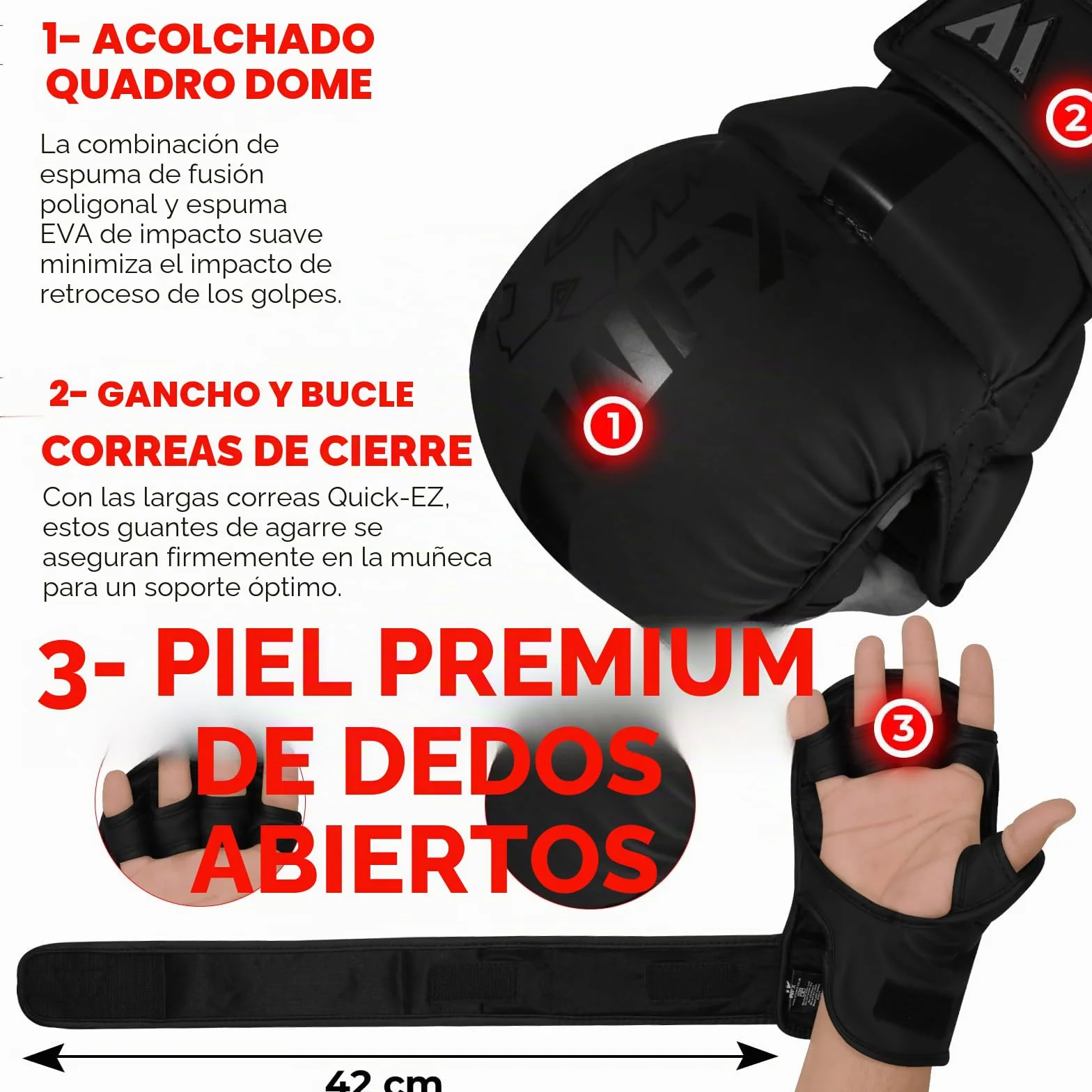 WFX Guantes de artes marciales Sparring Muay Thai Palma Abierta Soporte de Muñeca Ajustable