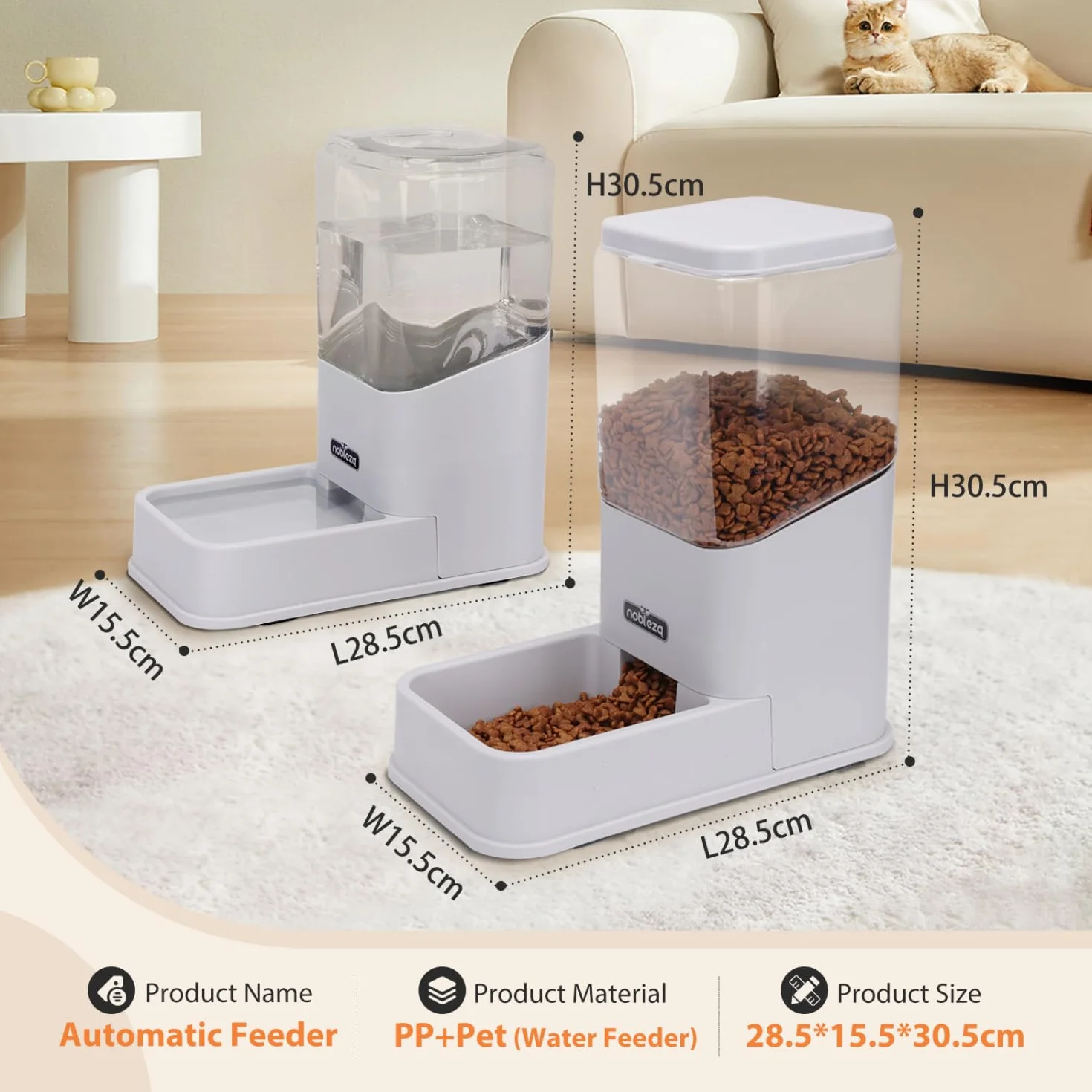 Nobleza Comedero Automático y Bebedero Gatos Perros， Dispensador Comida Gatos y Perros 3.8 L， para Perros y Gatos pequeños y medianos， Pack 2 Unidades