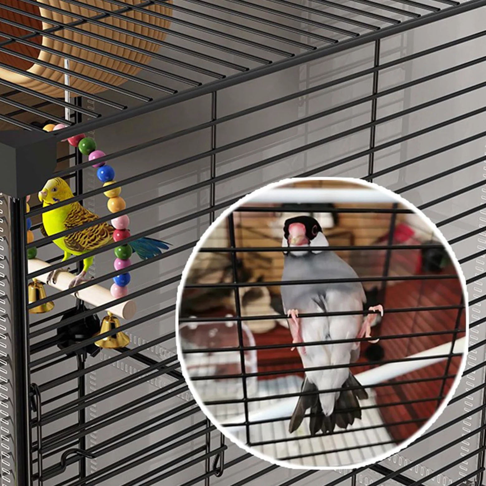 Jaula para pájaros, jaula para loros, jaula de periquitos movible de 2 niveles con ruedas, jaulas extragrandes para pájaros con casa de pájaros para loros, conuros, periquitos de cacatúas